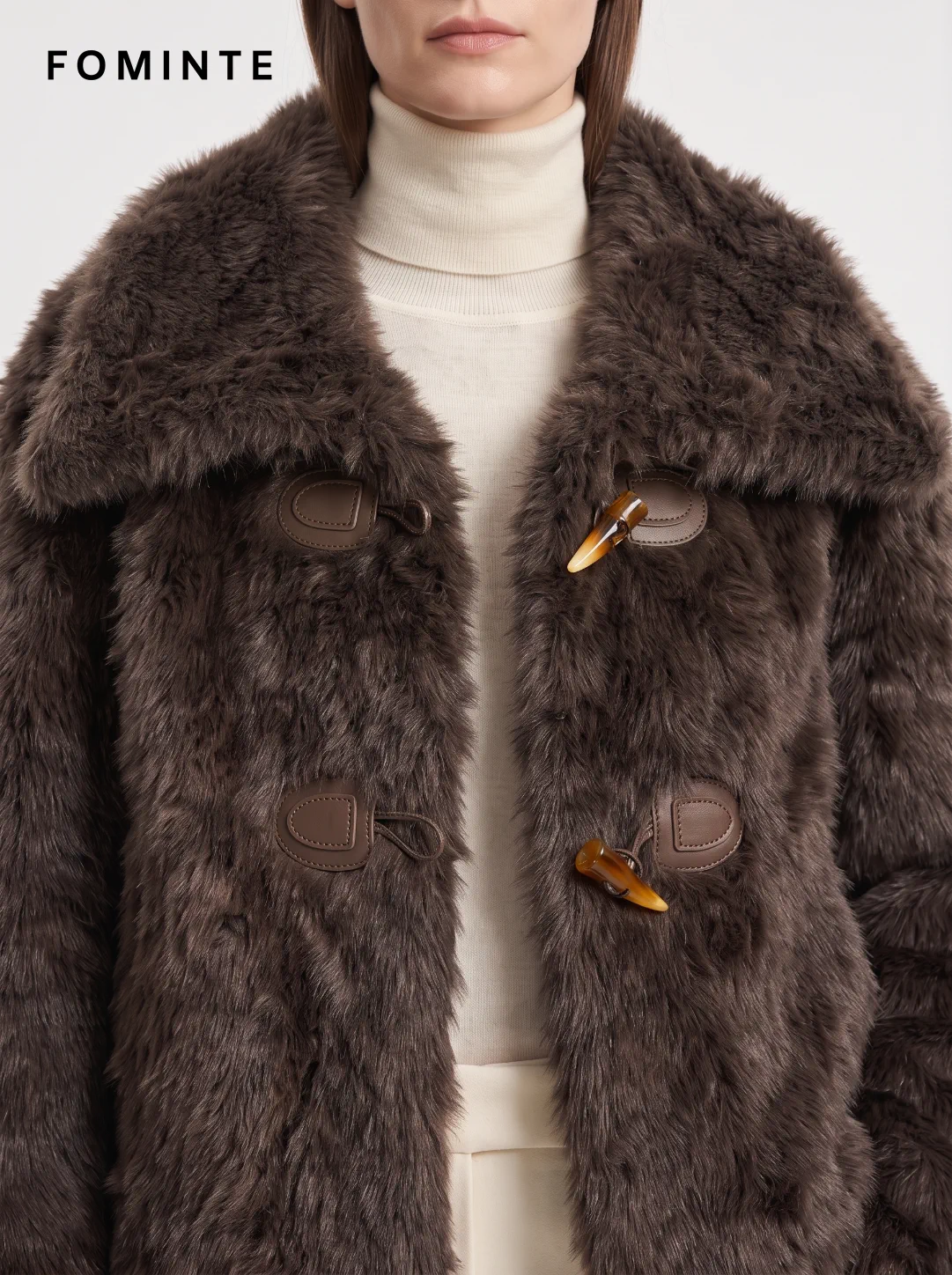Brown Toggle-Front Faux Fur Jacket Wholesale