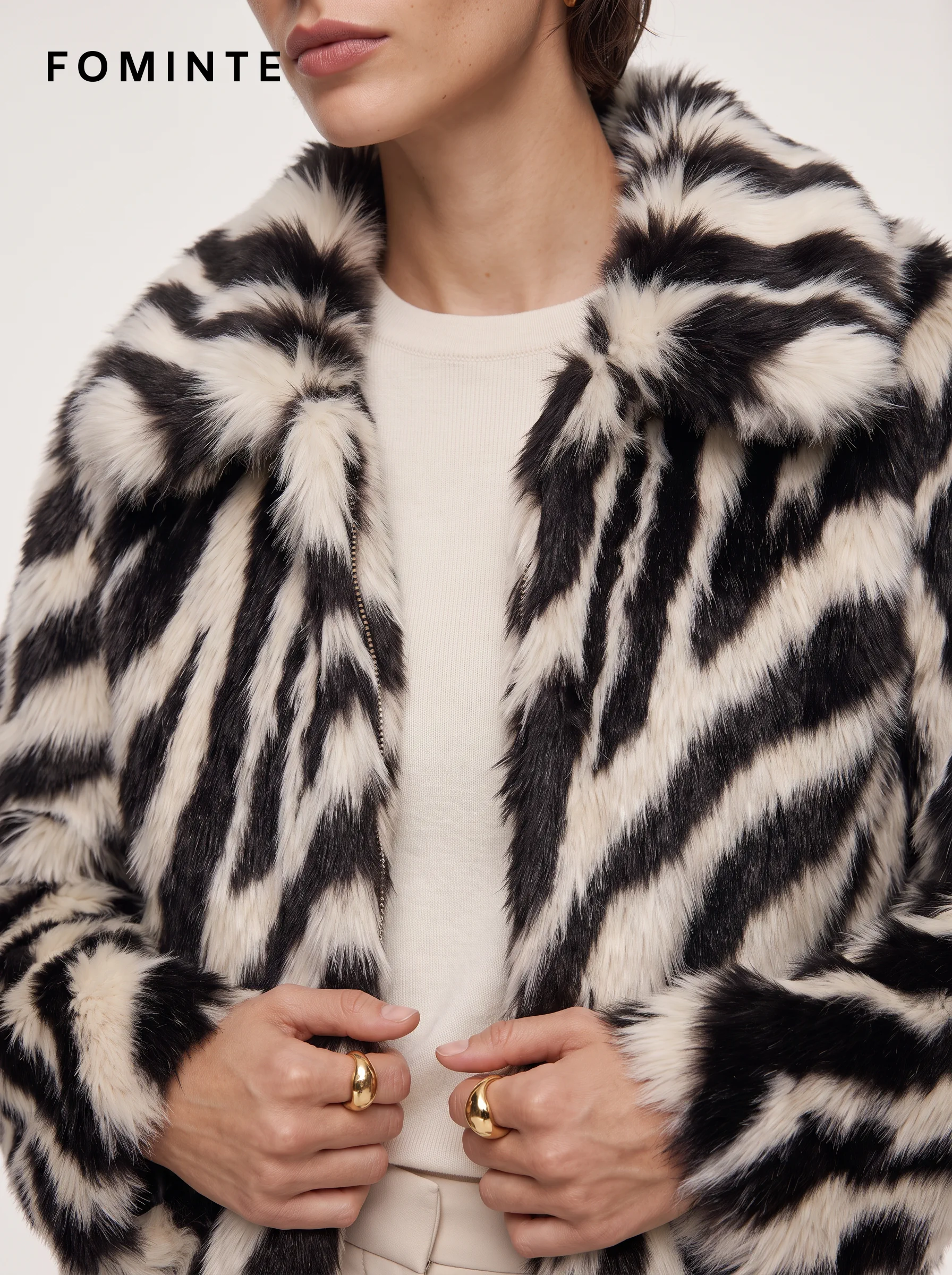 Ivory Tiger-Inspired Faux Fur Jacket Wholesale