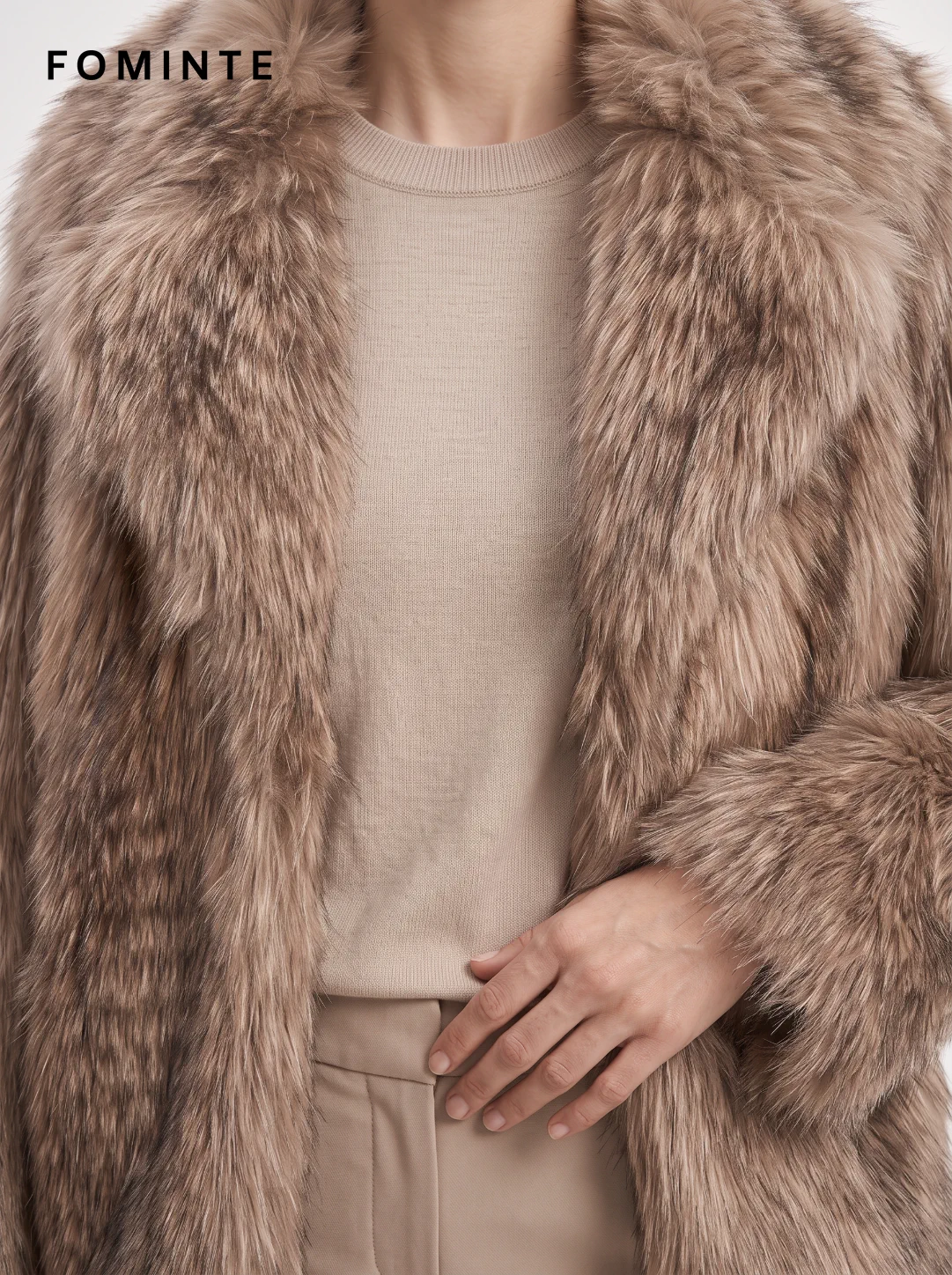 Taupe Tonal-Streak Faux Fur Jacket Wholesale