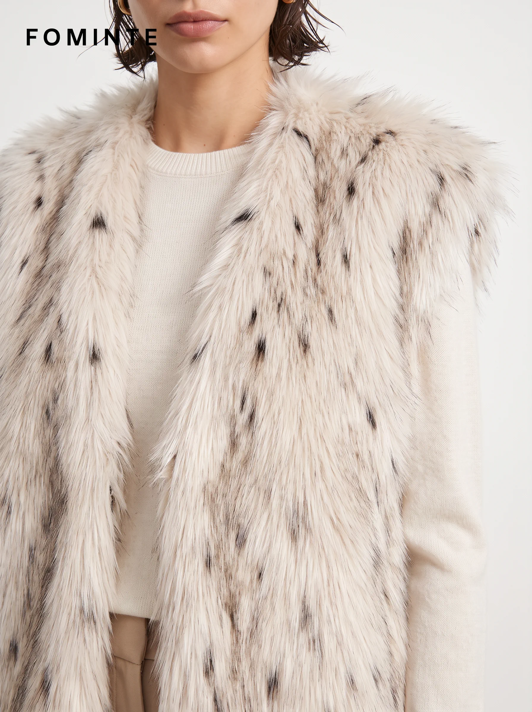 Ivory Spotted Faux Fur Vest Wholesale