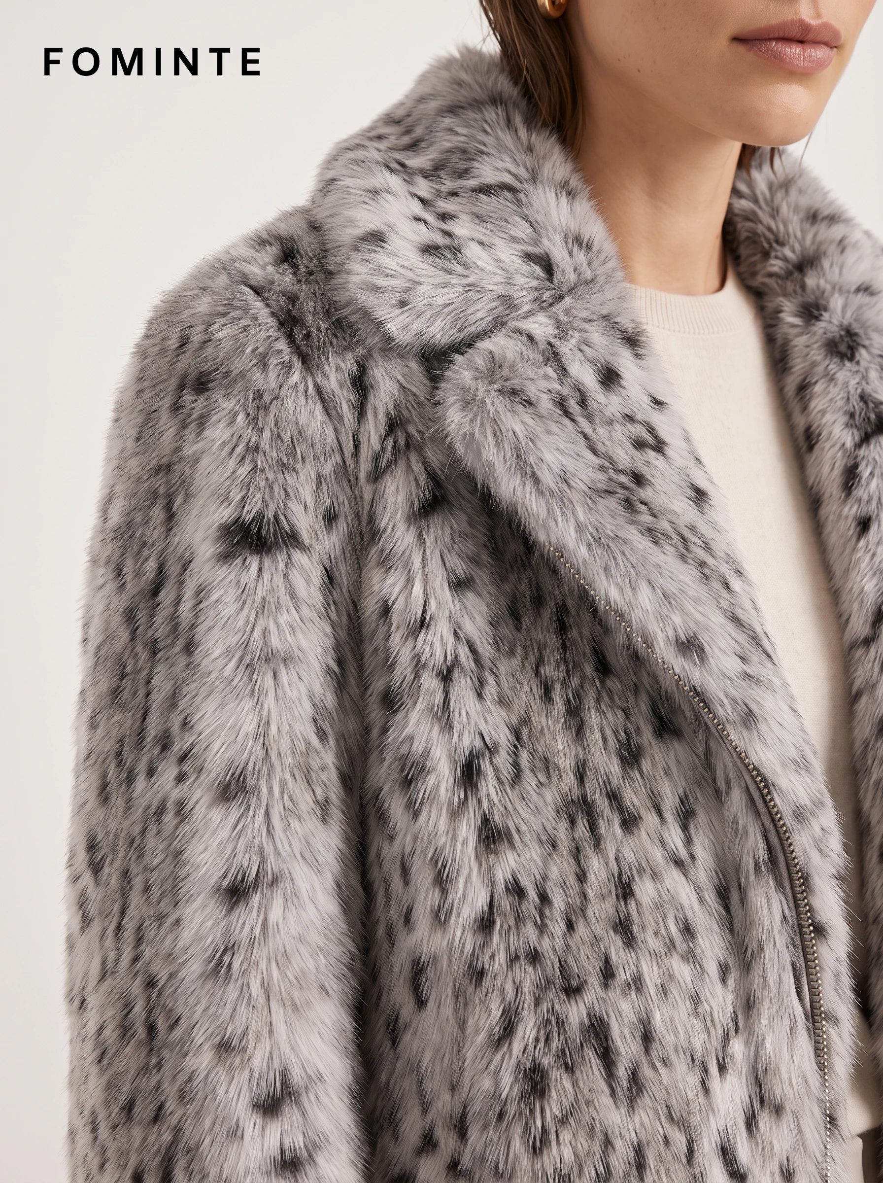 Silver Grey Spotted Faux Fur Coat Wholesale