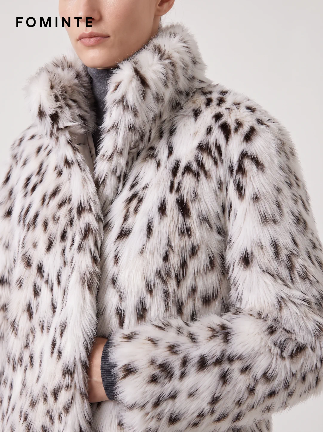 Ivory Narrow-Spot Faux Fur Jacket Wholesale
