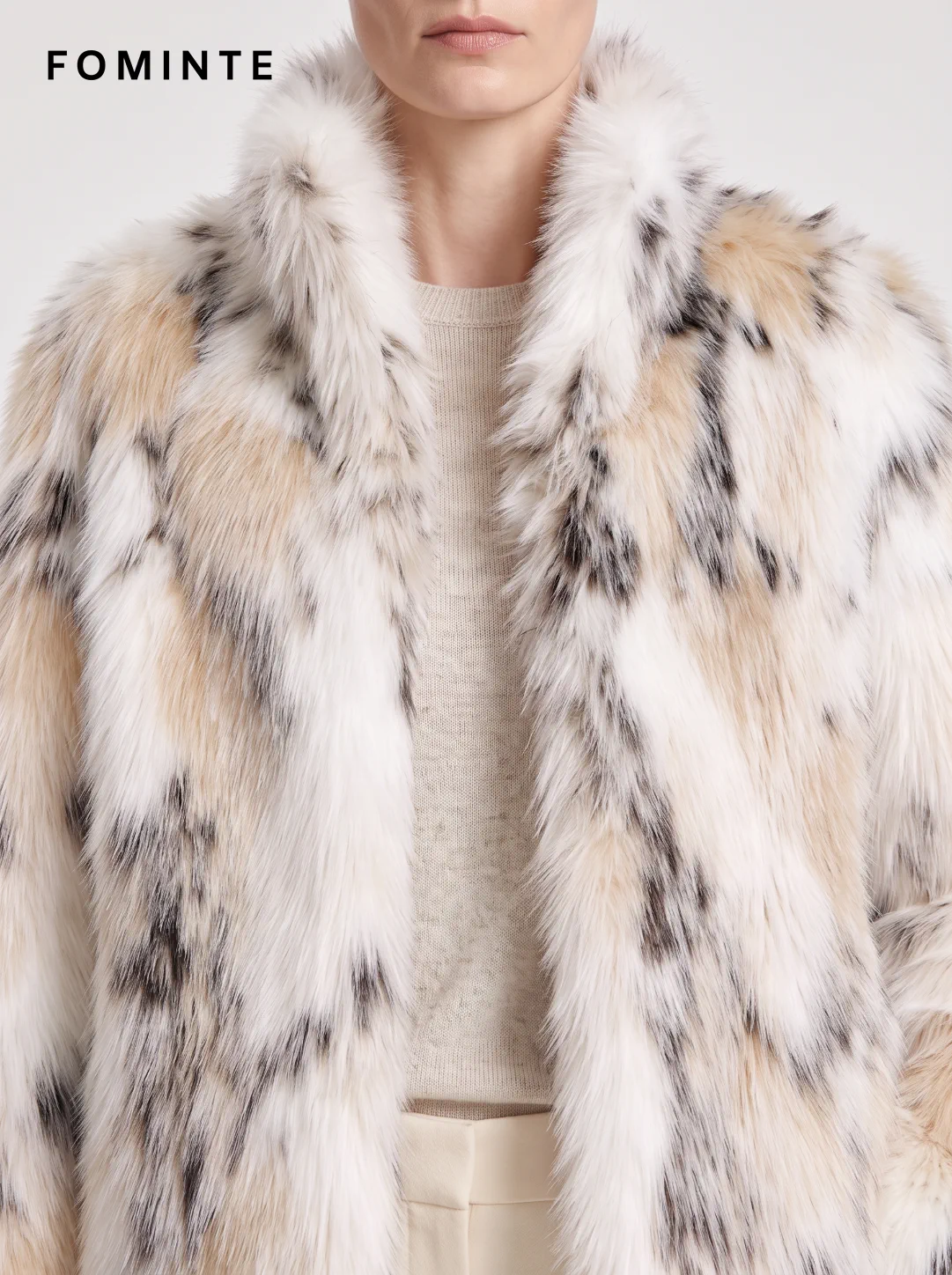 Pale Tan Spotted Faux Fur Jacket Wholesale