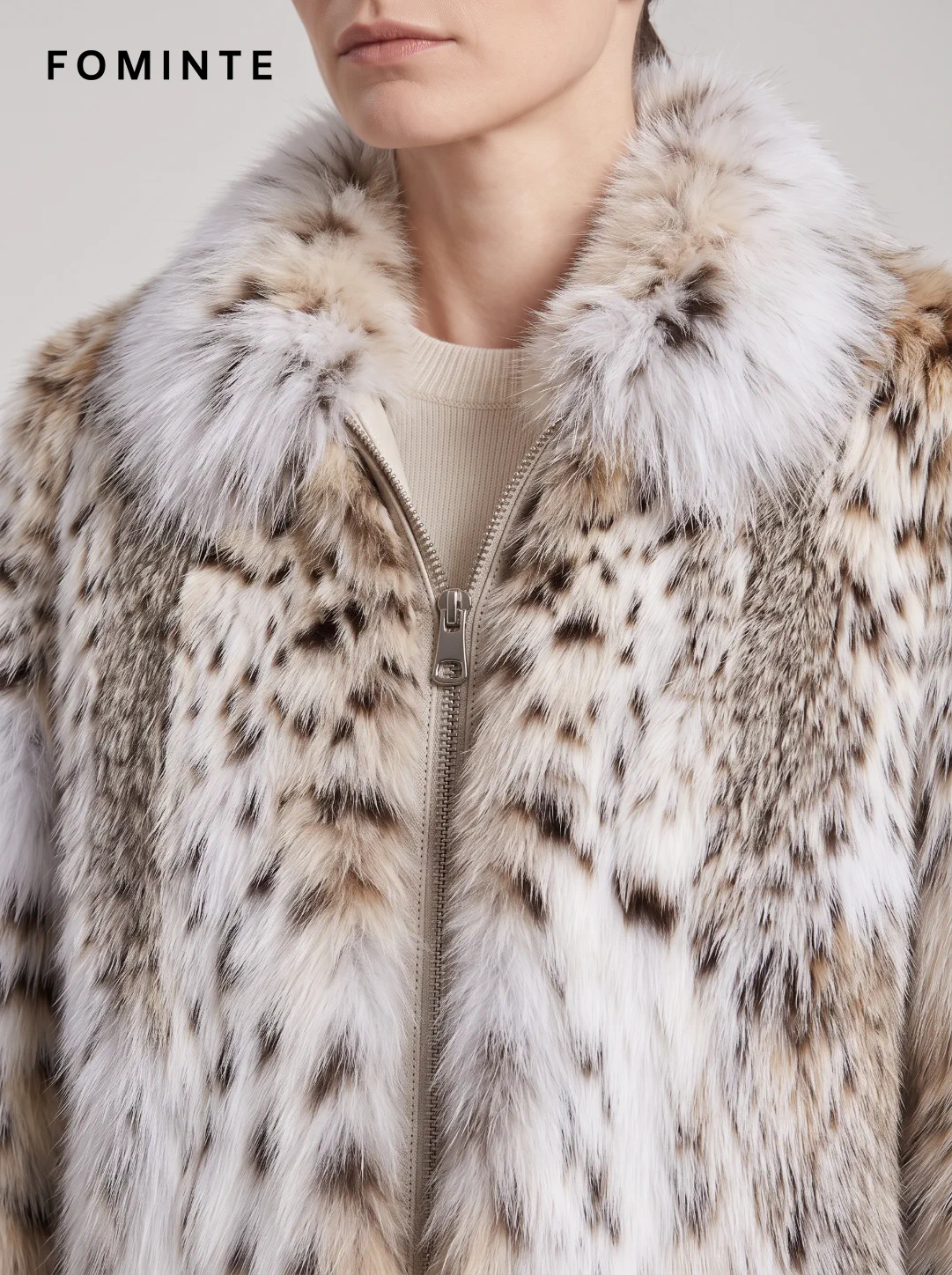 Ivory Mixed-Spot Faux Fur Coat Wholesale