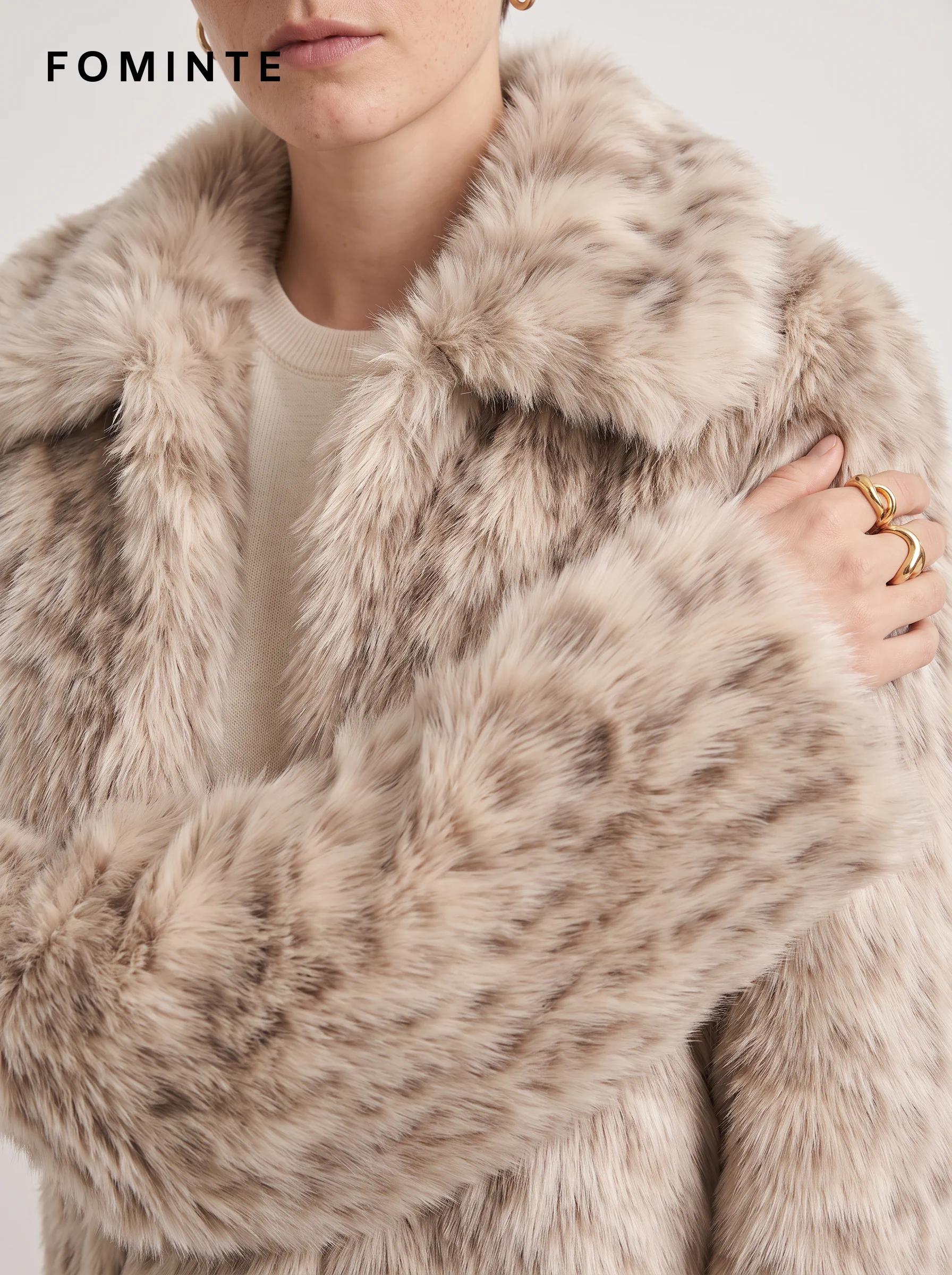 Beige Tonal-Streak Faux Fur Jacket Wholesale