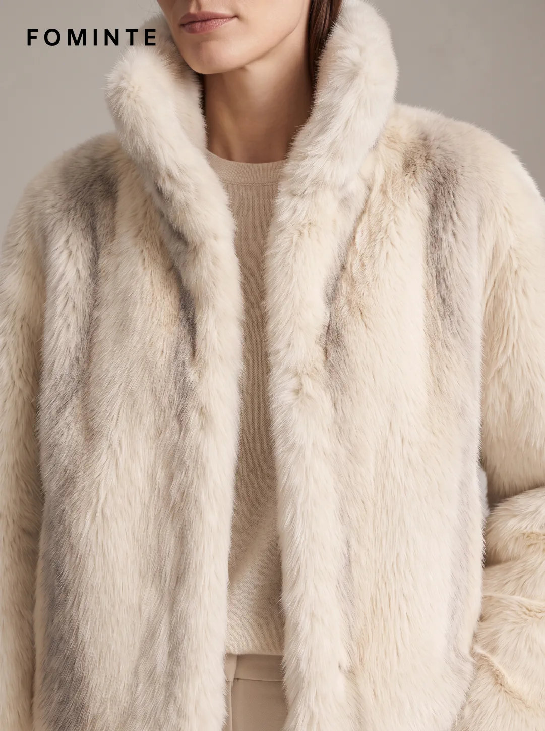 Ivory Tonal-Gradient Faux Fur Jacket Wholesale