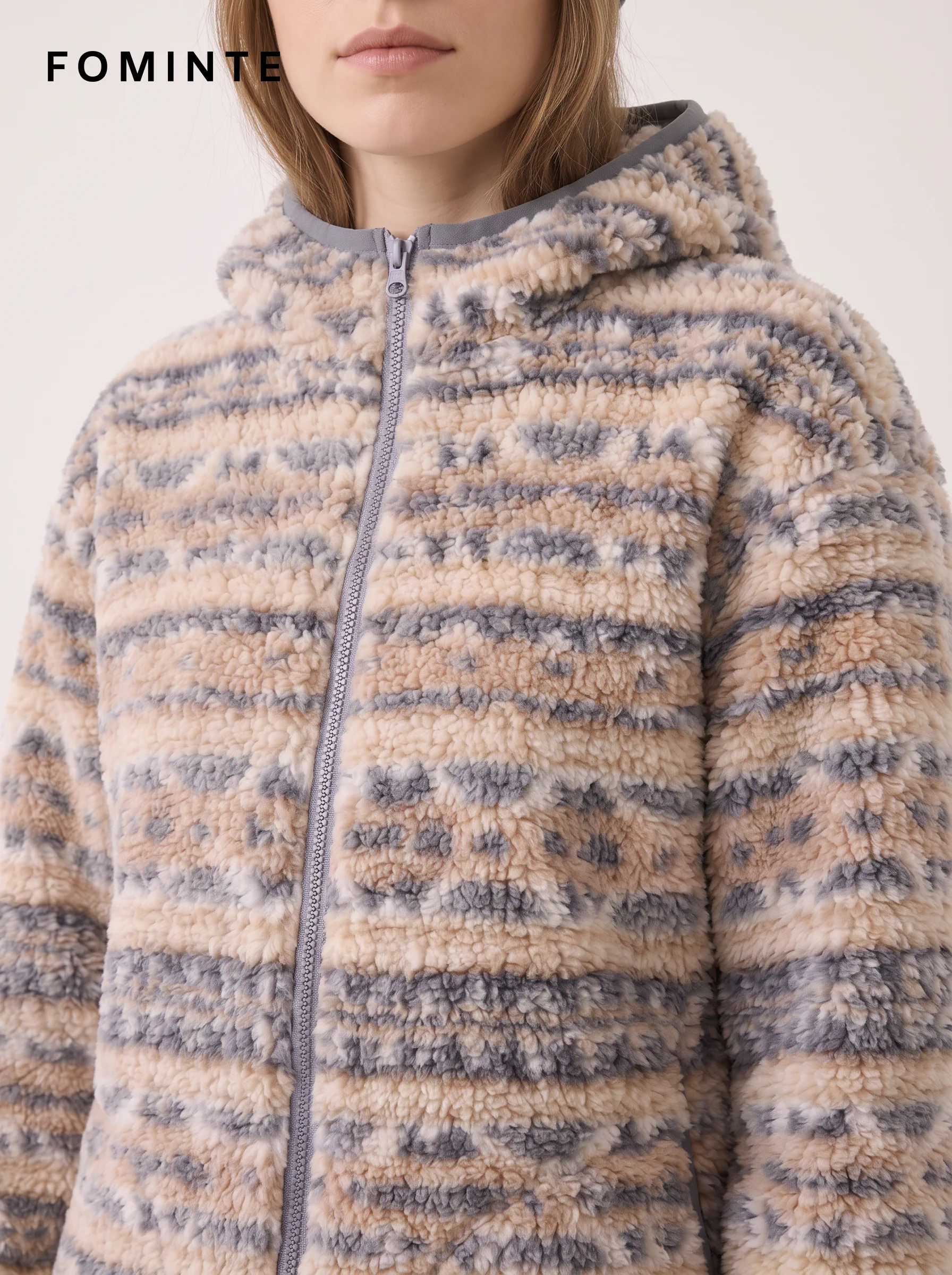Nordic Fair Isle Hooded Sherpa Fleece Jacket
