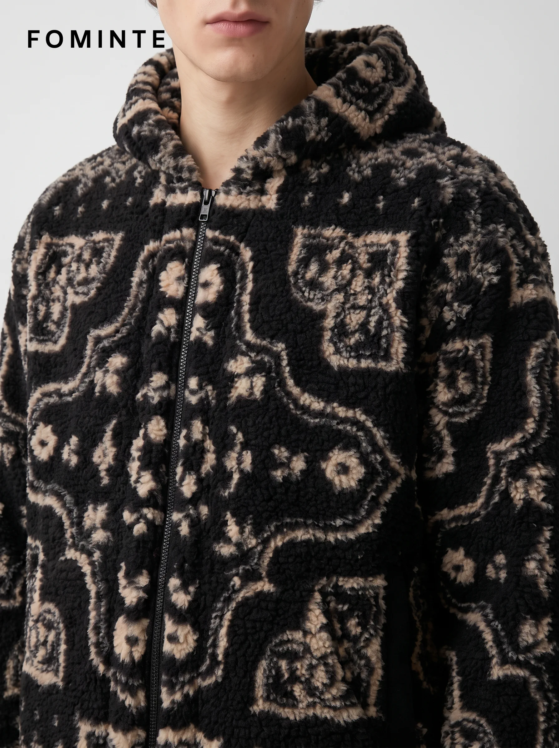 Bandana Print Hooded Sherpa Fleece Jacket