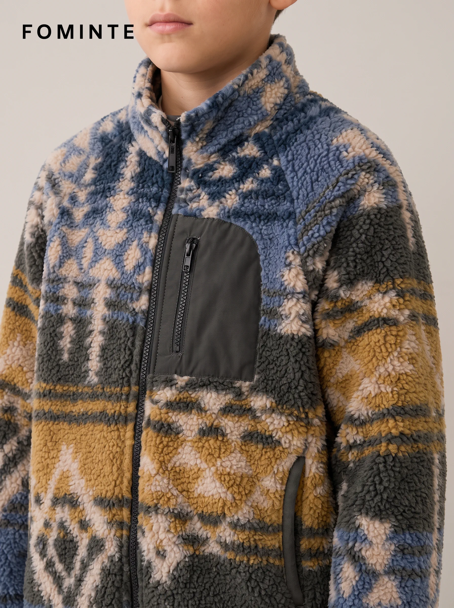 WholesaleAztec Printed Sherpa Fleece Jacket - FM0303000082