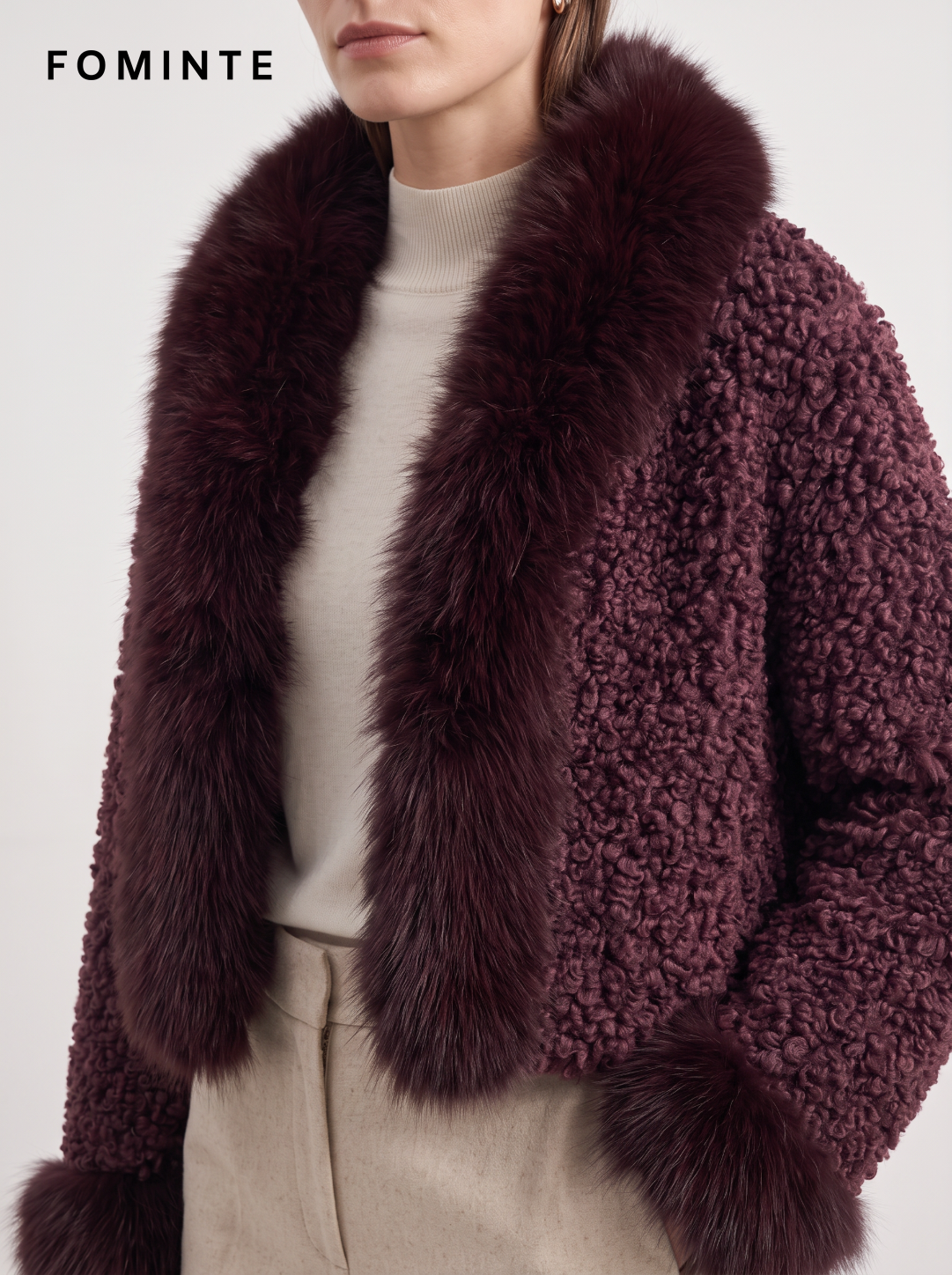 Wholesale Cropped Teddy Fleece Jacket with Faux Fox Fur - FM0202000065