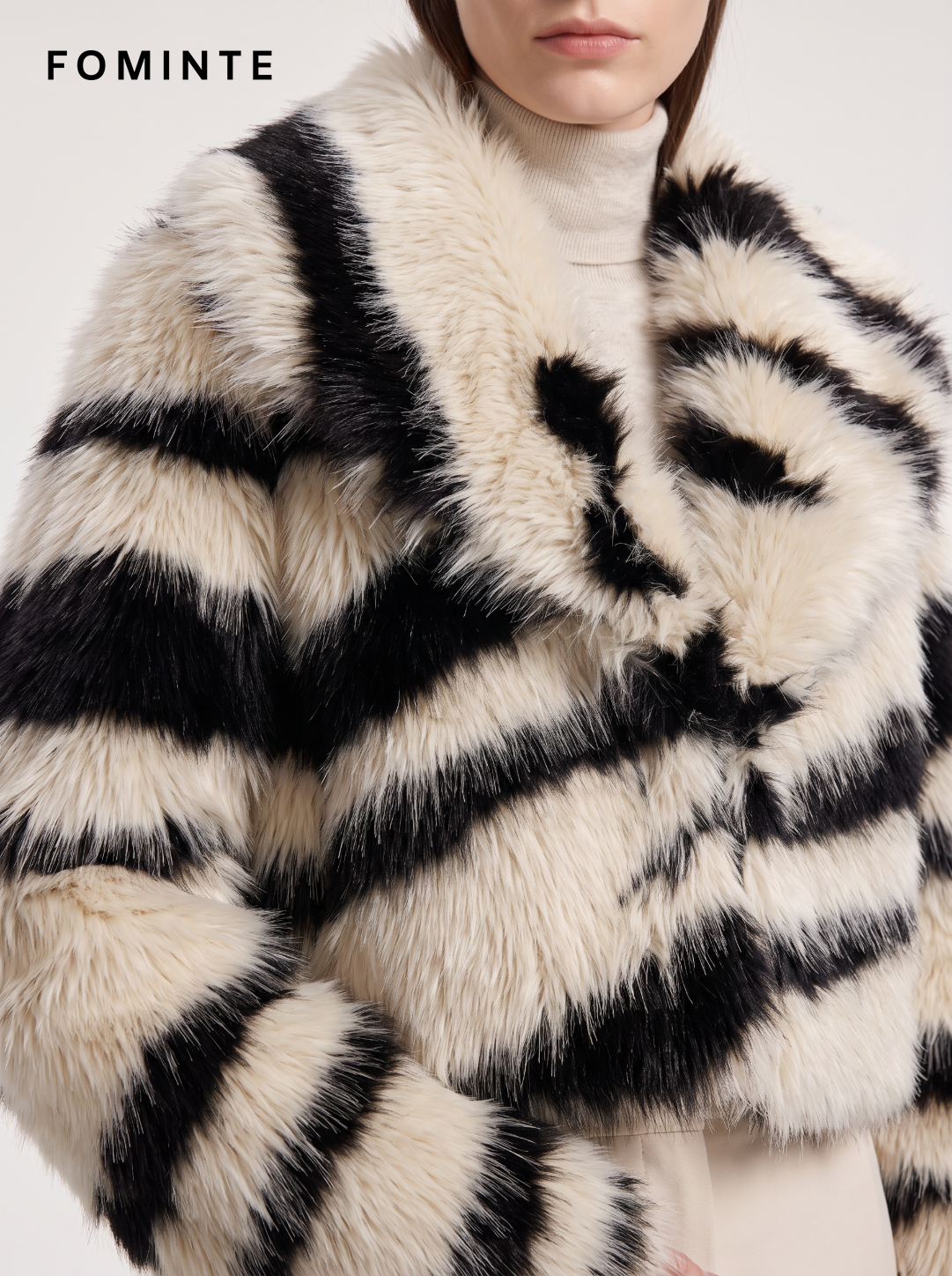 Wholesale Cropped Zebra Print Faux Fur Jacket - FM0202000058-1