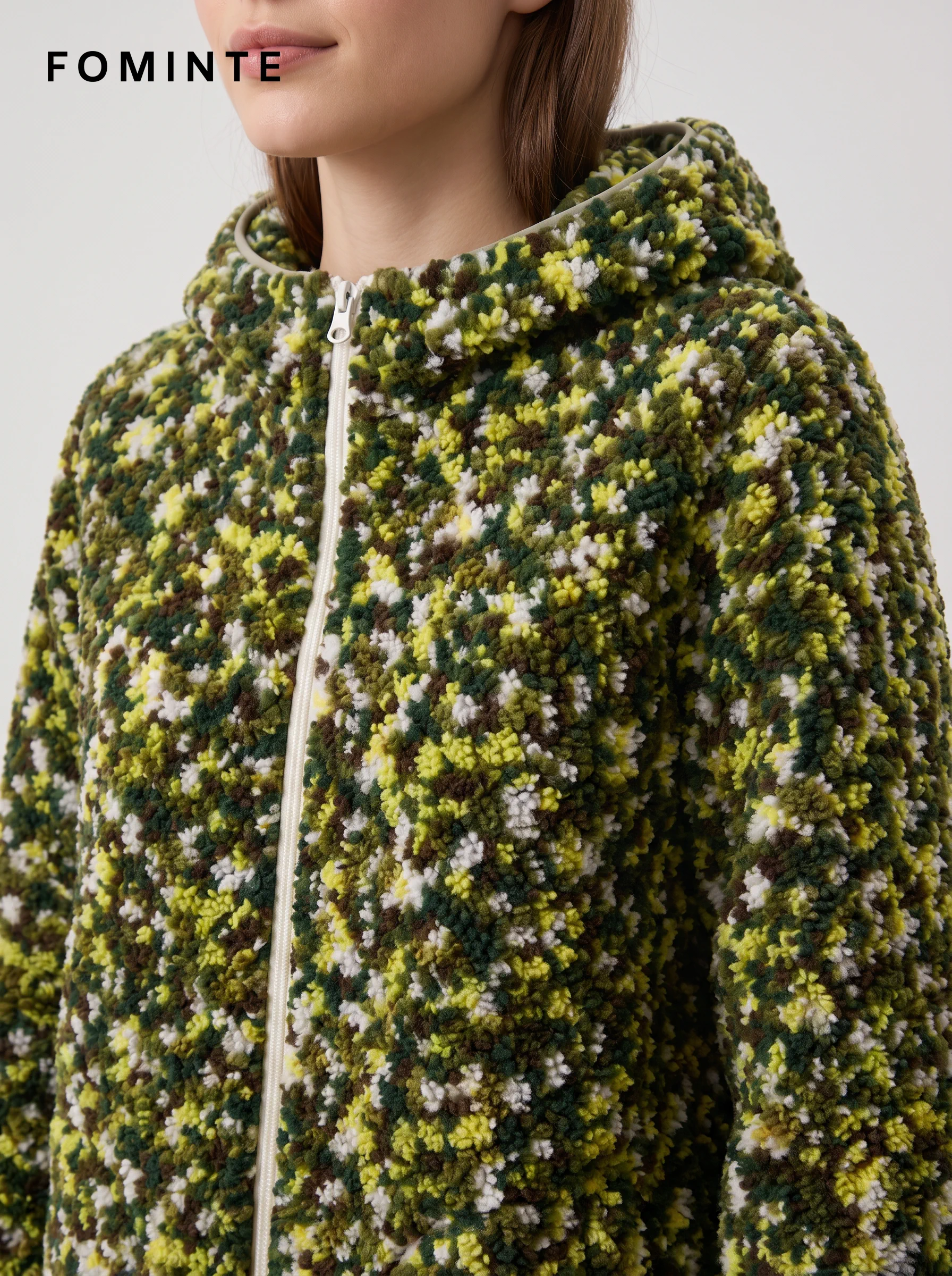 Olive Botanical Camo Hooded Fleece Jacket