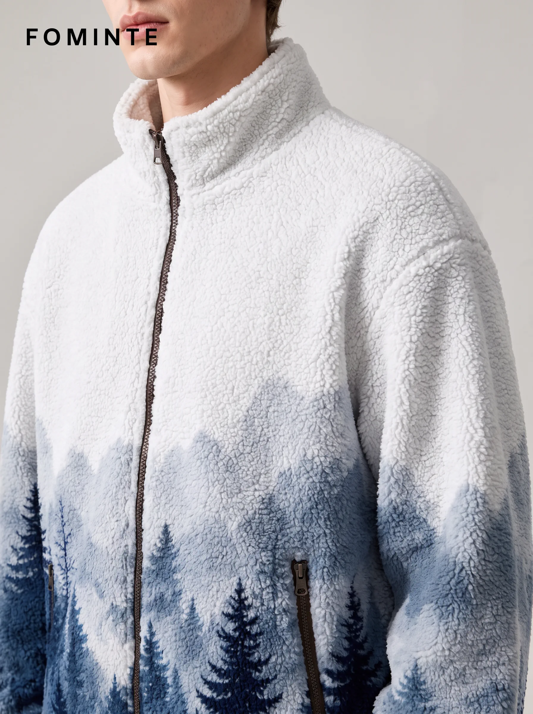 Blue Mountain Landscape Full-Zip Fleece Jacket