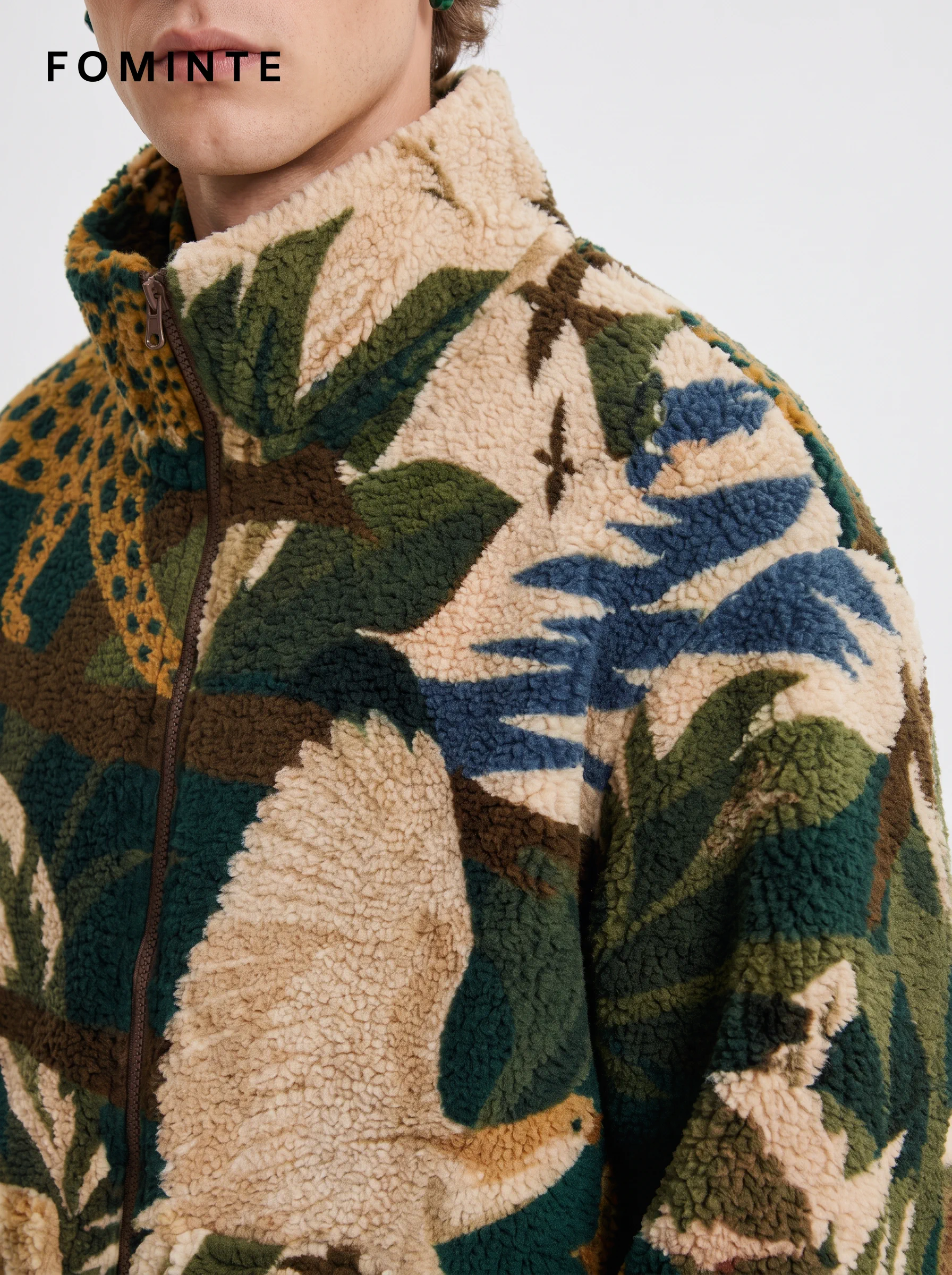 Green Botanical Camo Full-Zip Fleece Jacket