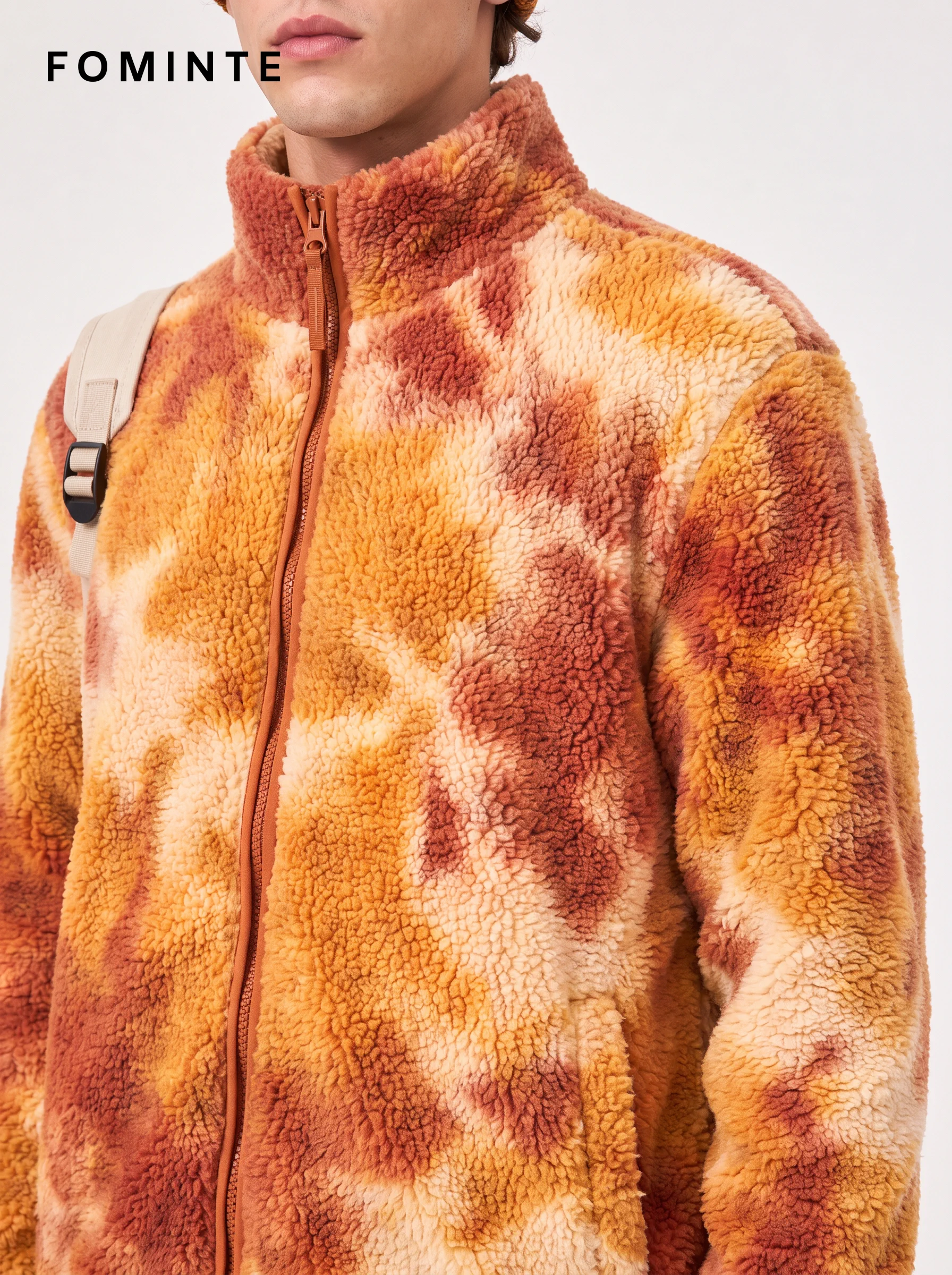 Rust Orange Abstract Print Full-Zip Fleece Jacket