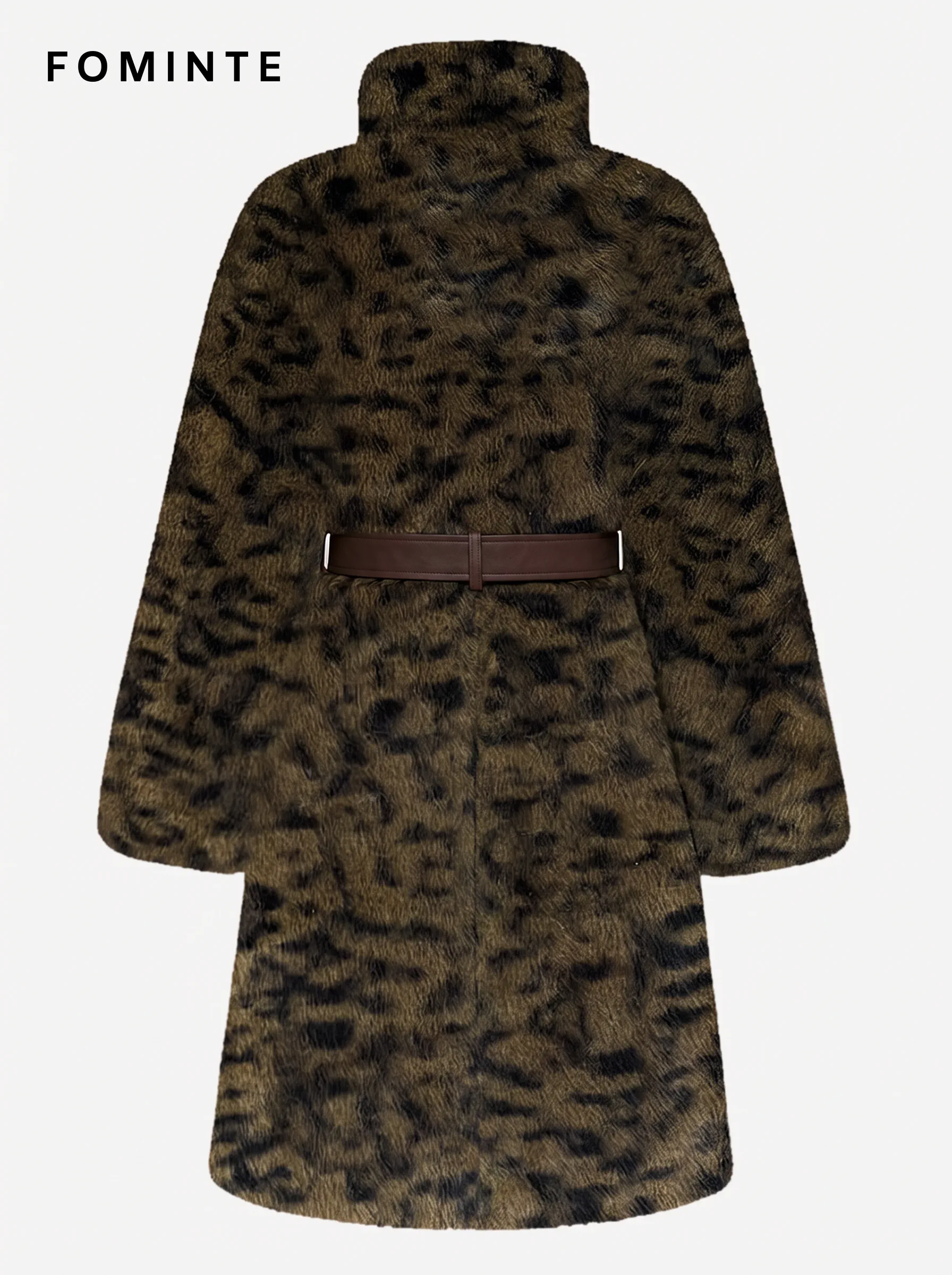 Deep Brown Belted Tiger-Inspired Faux Fur Coat