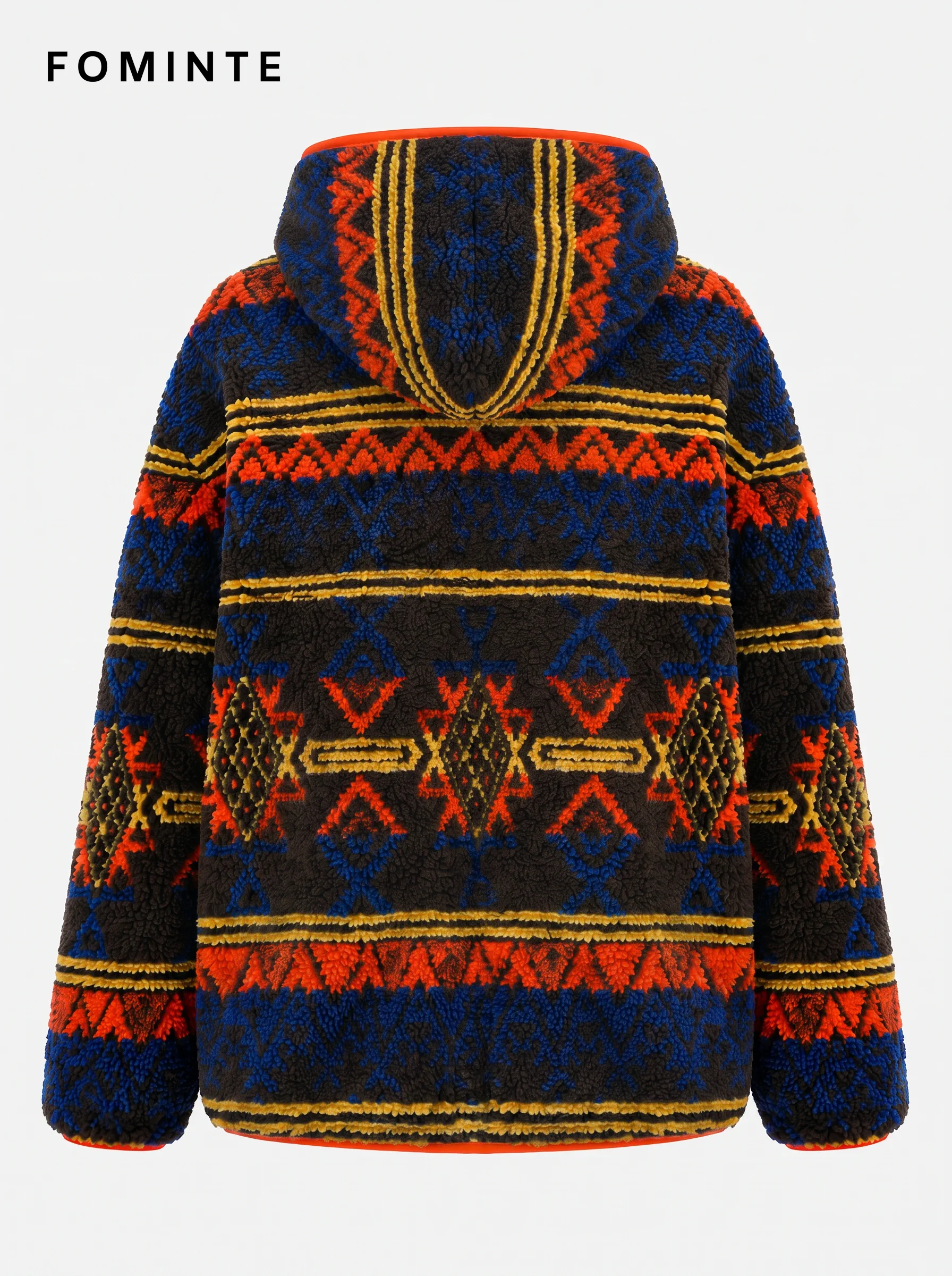 Hooded Full-Zip Aztec Geometric Fleece Jacket