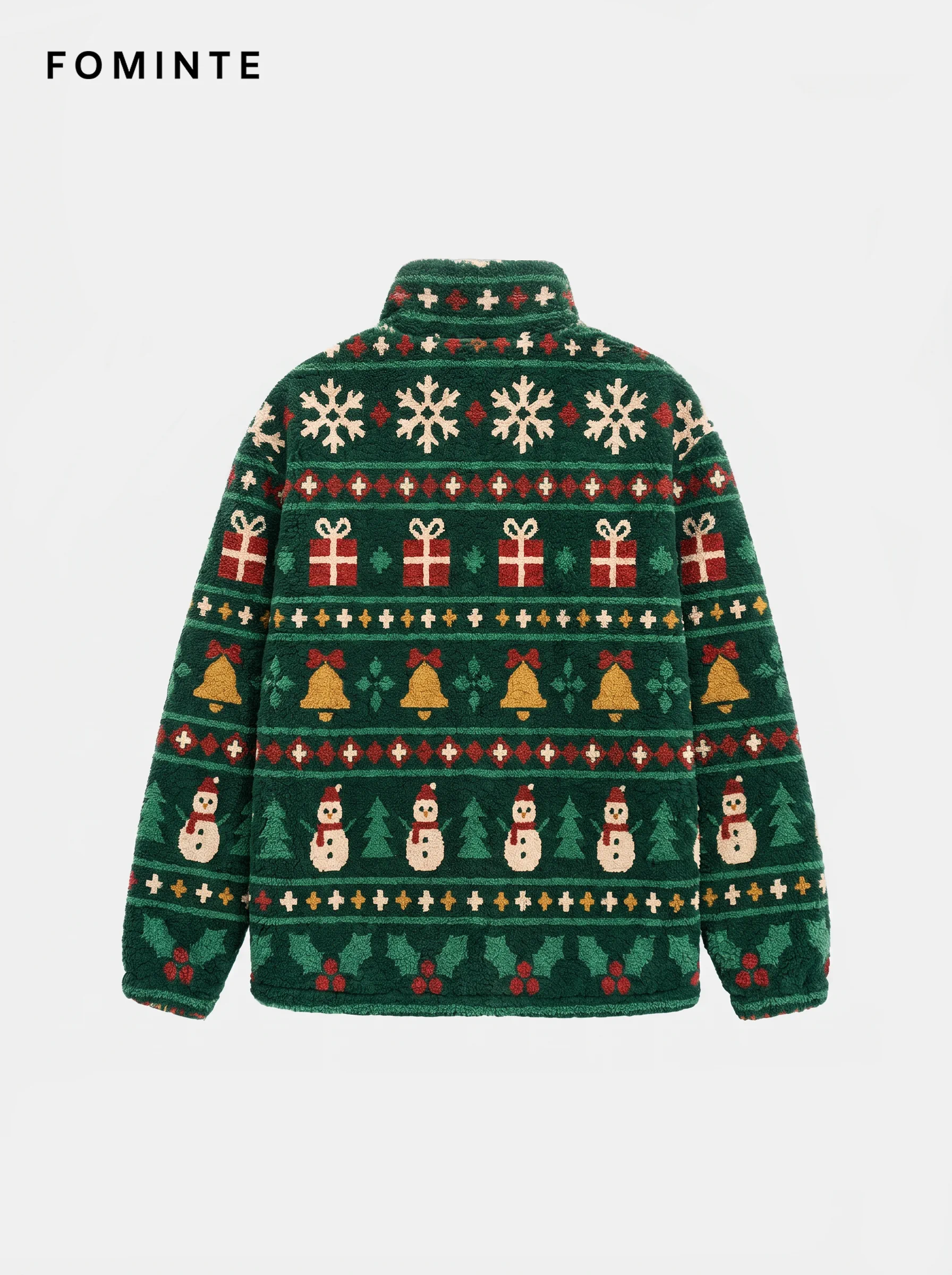 Pine Green Holiday Fair Isle Snowman Fleece Jacket