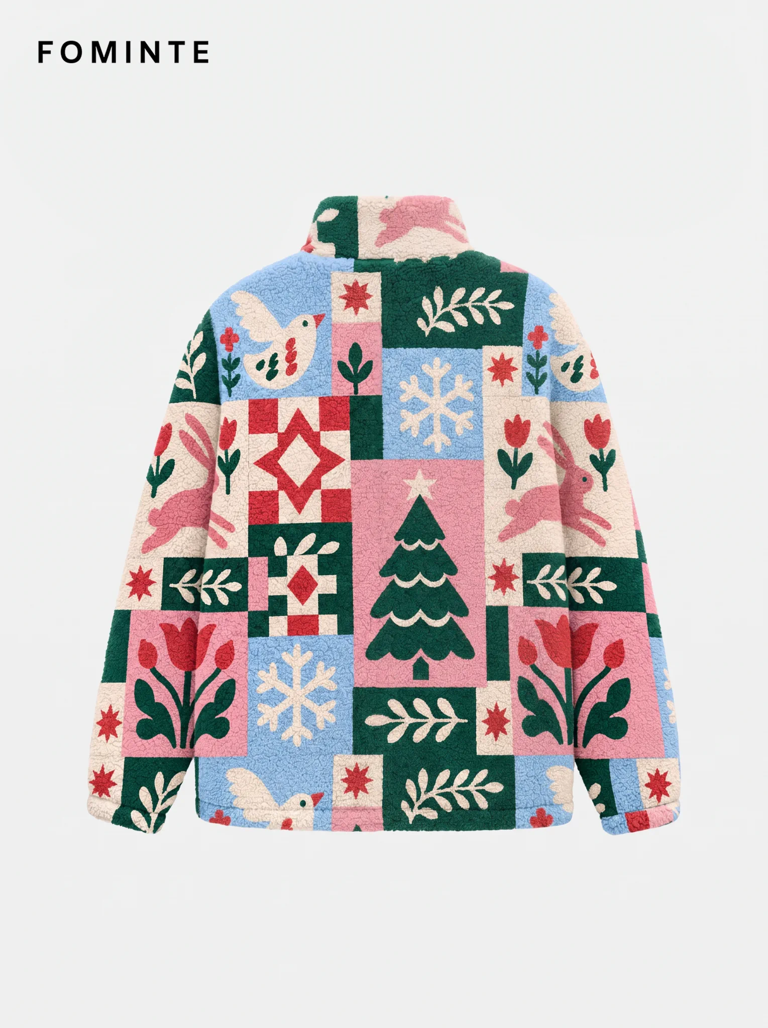 Pastel Christmas Patchwork Quilt Sherpa Jacket