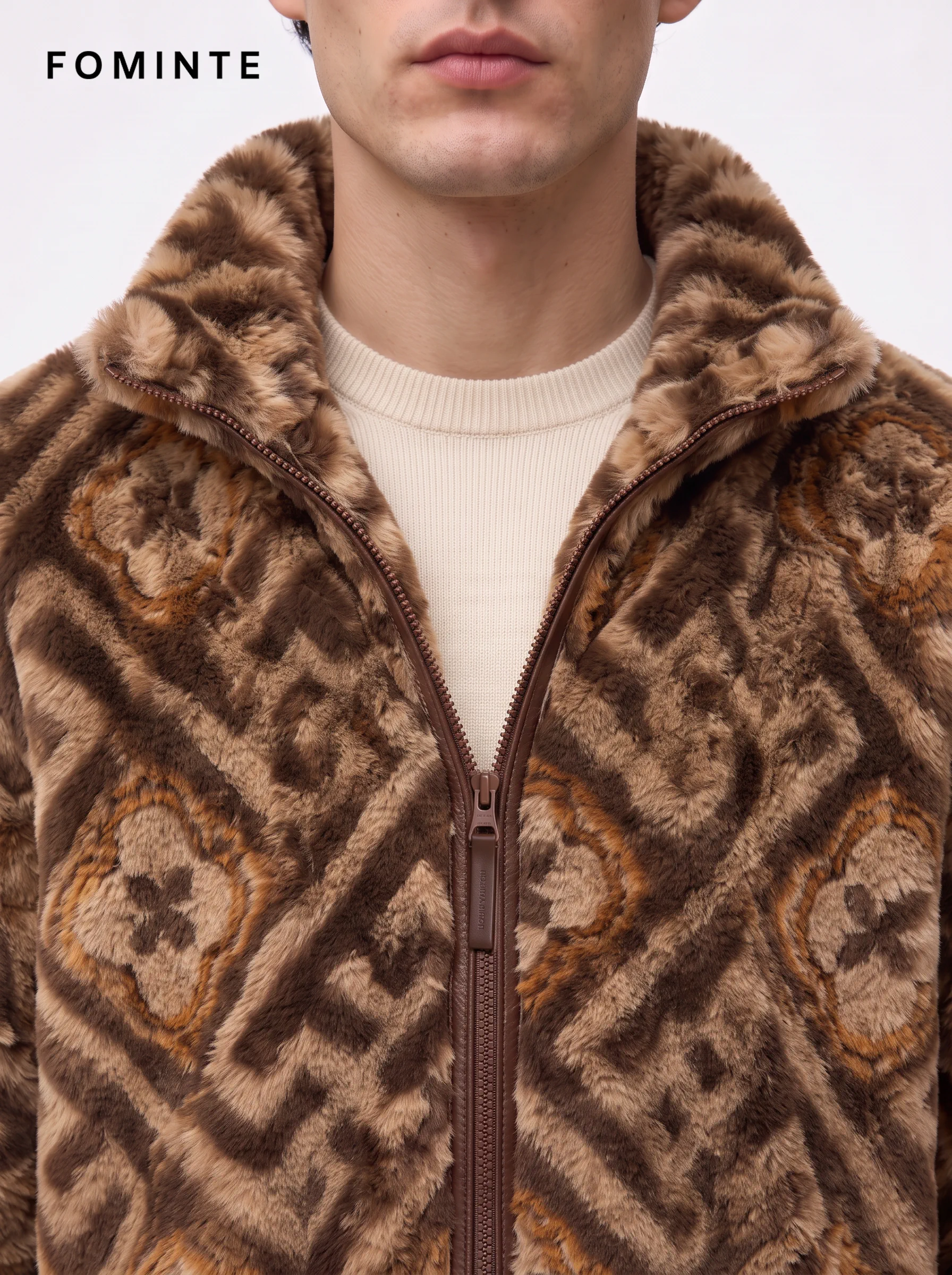 Earthy Colorblock Geometric Patchwork Luxury Faux Fur Jacket