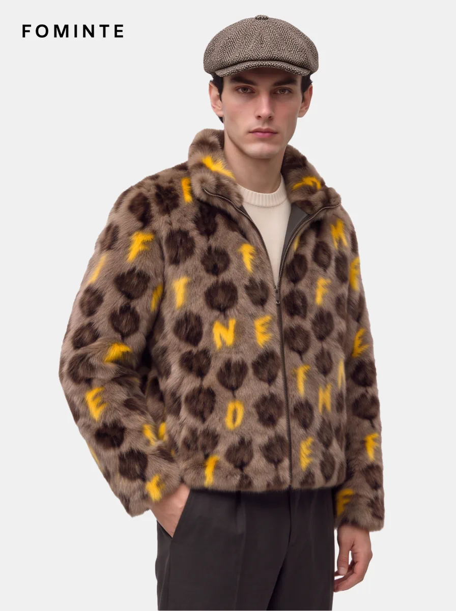 Emerald Ripple Wave Jacquard Luxury Faux Fur Jacket