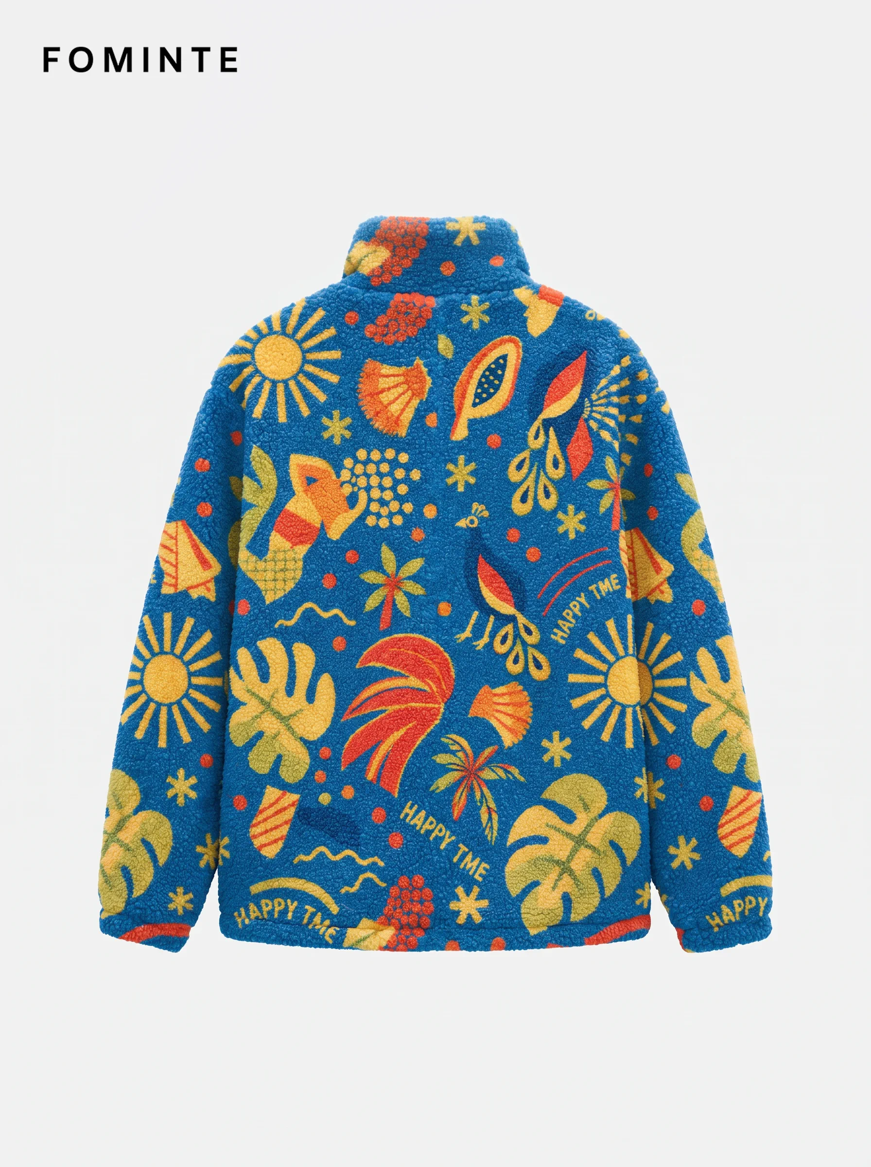 Electric Blue Sunshine Tropical Resort Print Fleece Jacket