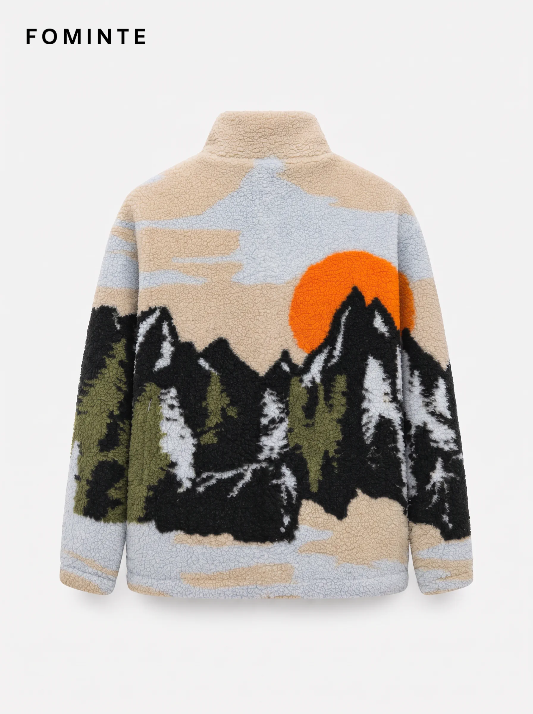 Men's Golden Sunset Alpine Mountain Peaks Jacquard Sherpa Jacket
