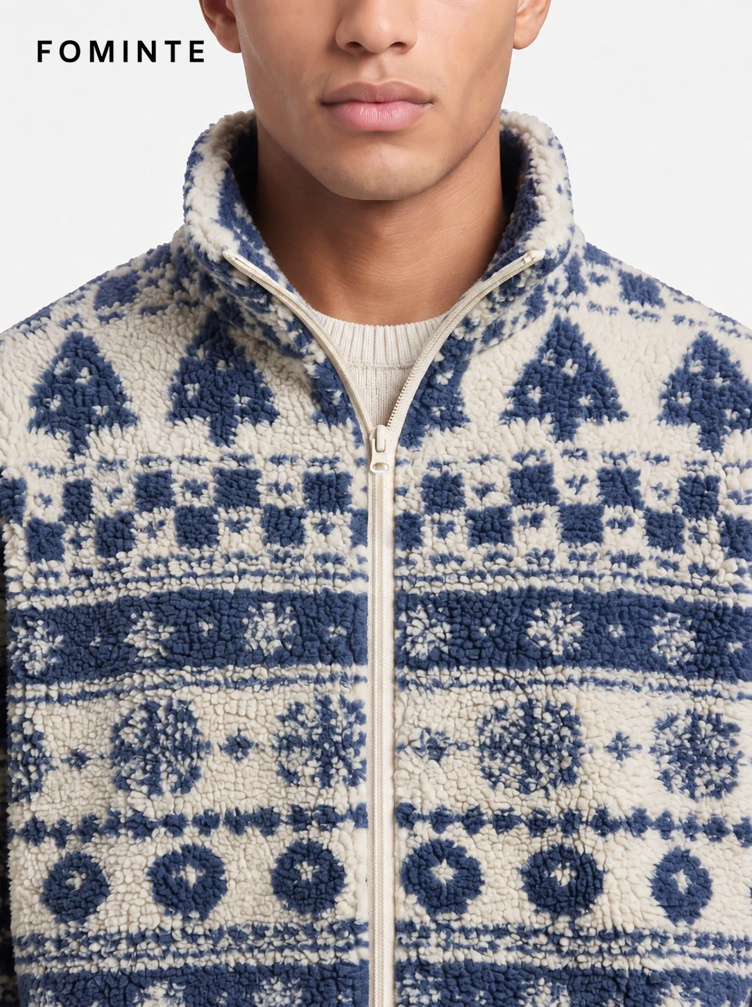 Men's Deep Navy Linear Colorblock Hooded Winter Fleece Jacket