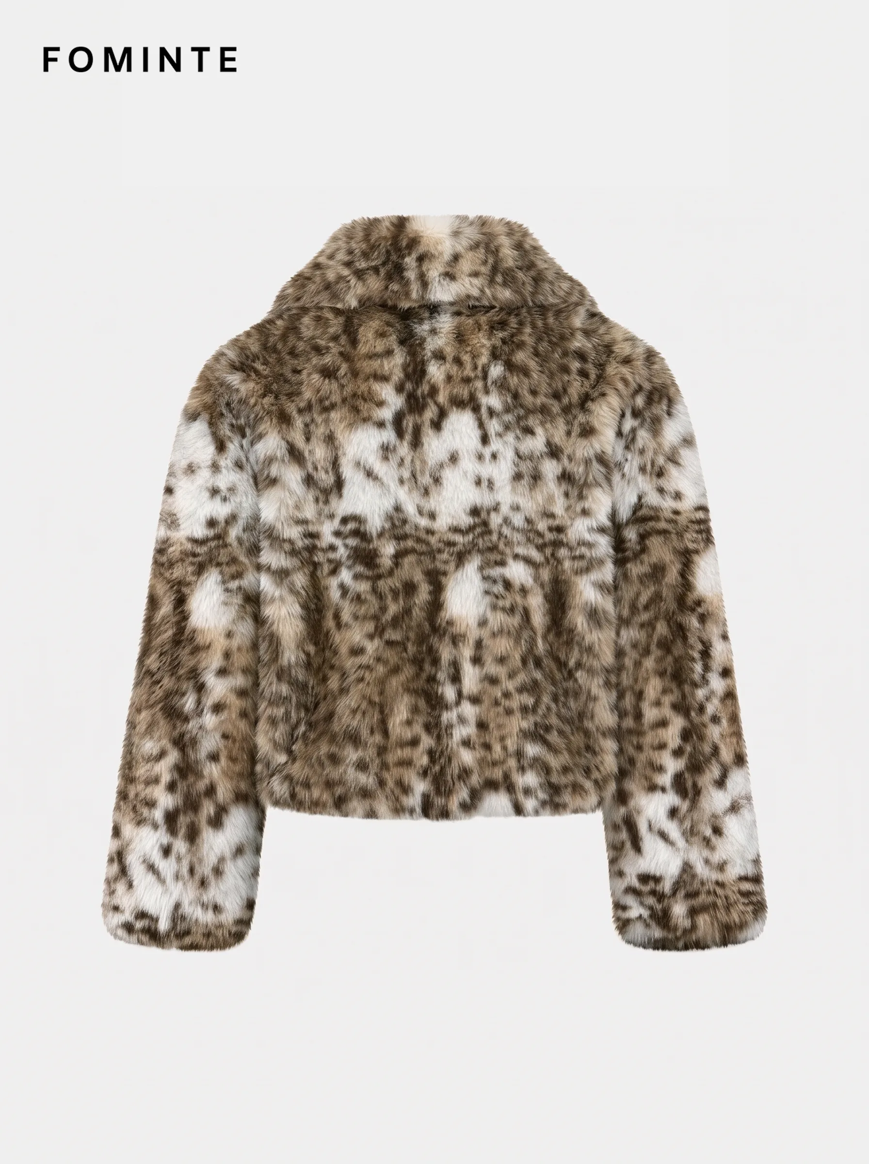 Ivory Tiger-Inspired Shawl Collar Faux Fur Jacket