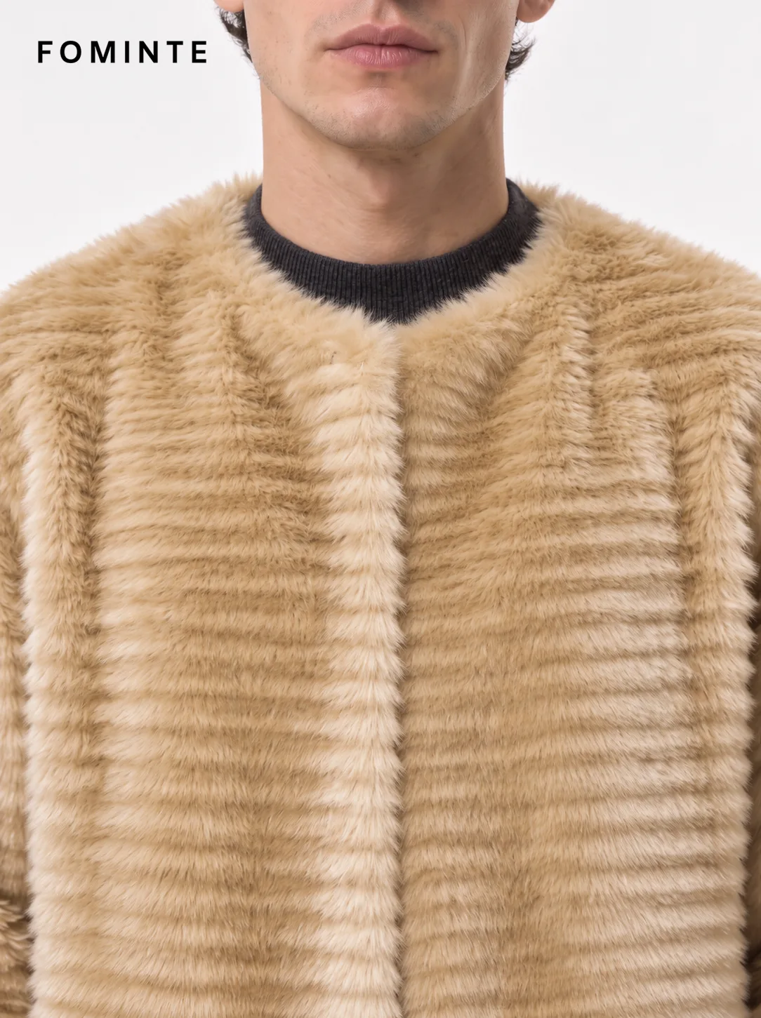 Golden Caramel Stand Collar Plush Faux Fur Jacket