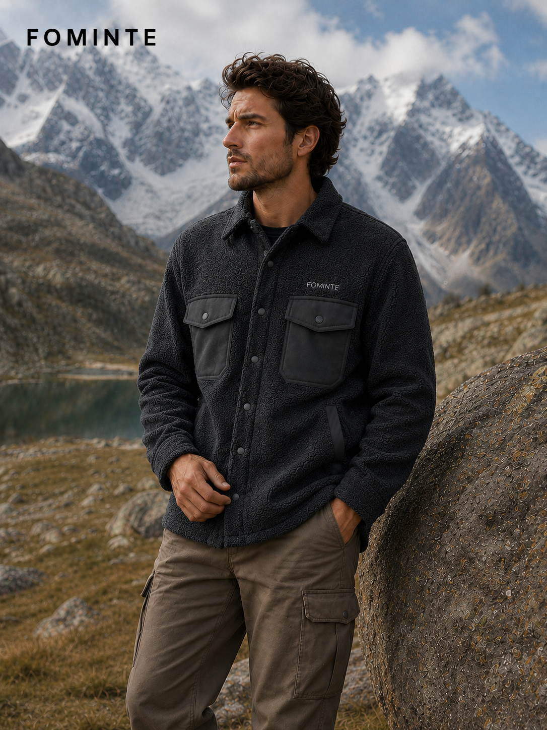 Charcoal Men's Fleece Overshirt Jacket Wholesale Custom Outerwear - FM0801000438-2