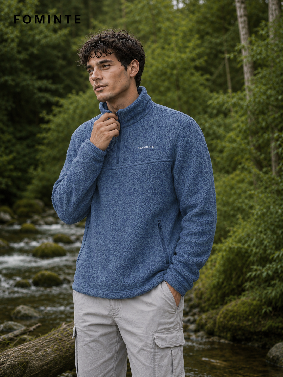 Grey Blue Men's Quarter-Zip Fleece Pullover Wholesale Custom Outerwear - FM0801000449-2