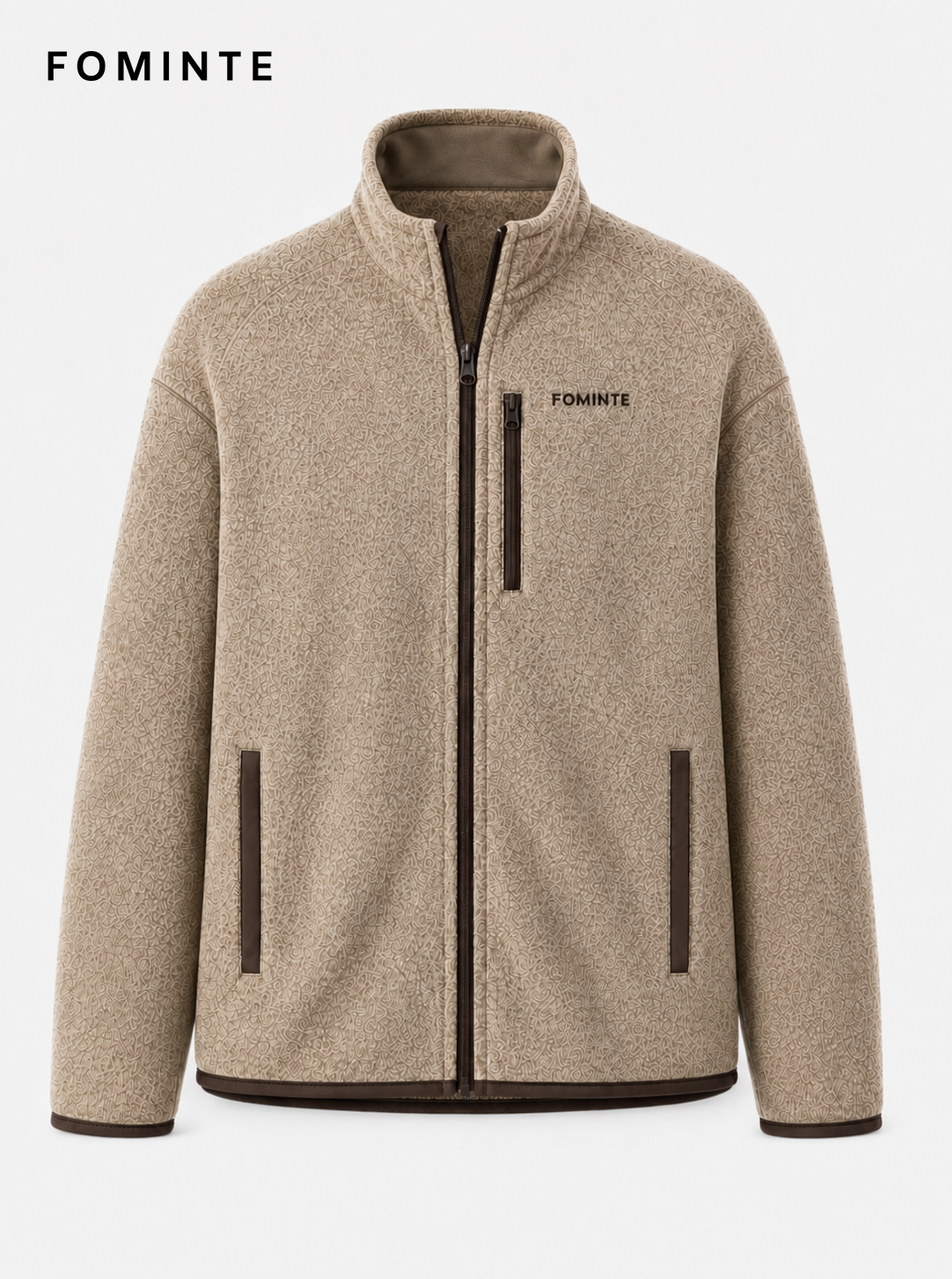 Khaki and Light Brown Unisex Full-Zip Fleece Jacket Wholesale Custom Outerwear - FM0801000450-2