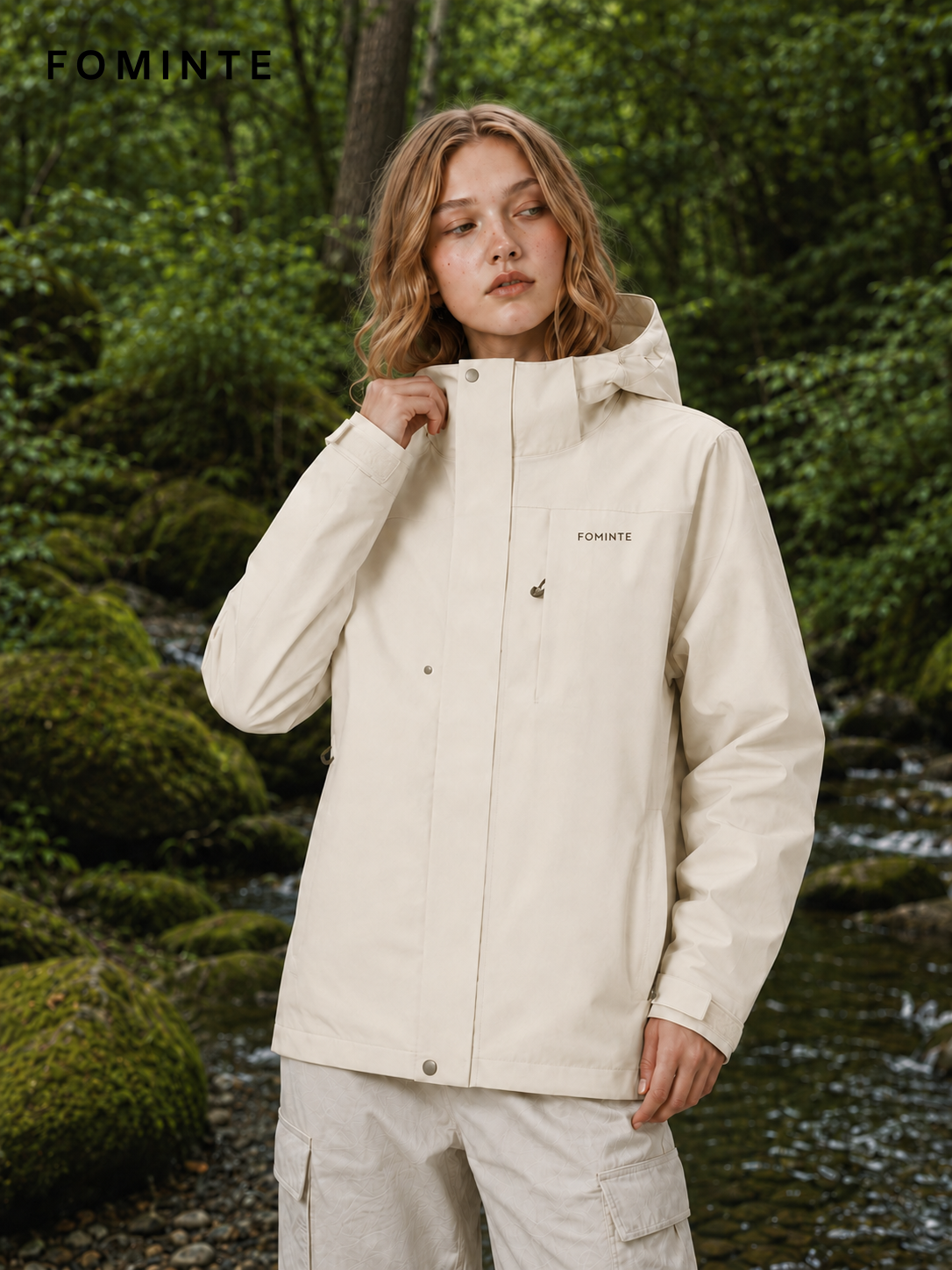 Cream Women's Hooded Softshell Jacket Wholesale Custom Outerwear - FM0802000432-1
