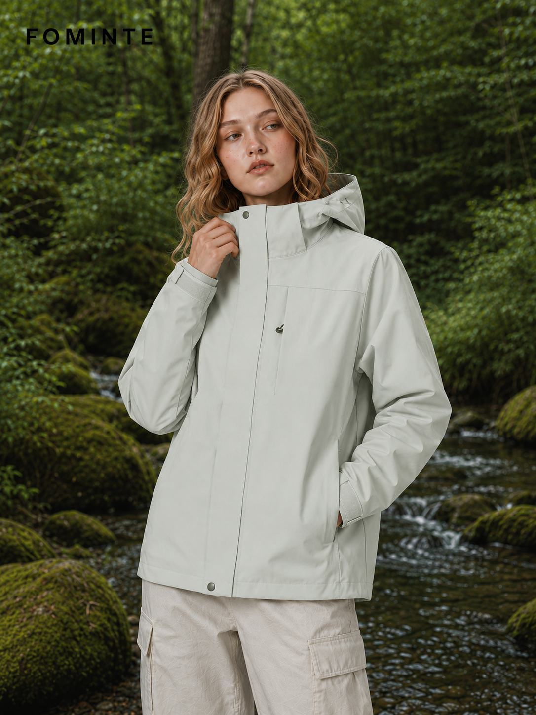 Light Grey Green Women's Hooded Softshell Jacket Wholesale Custom Outerwear - FM0802000432-2