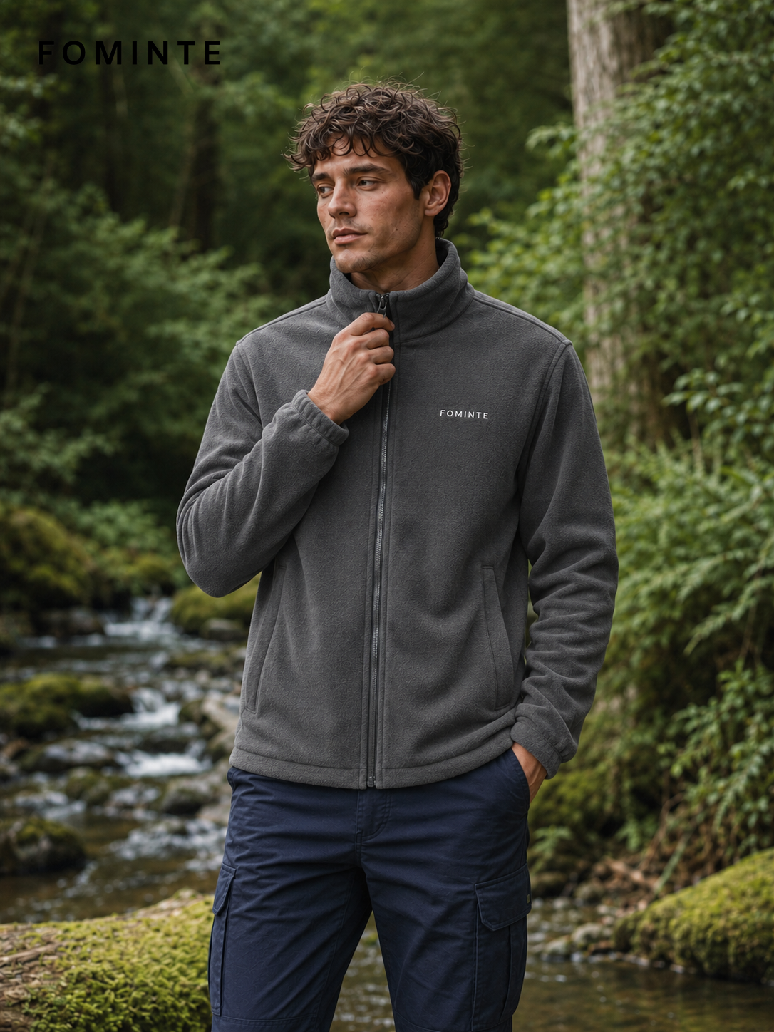 Charcoal Men's Full-Zip Fleece Jacket Wholesale Custom Outerwear - FM0802000434-2