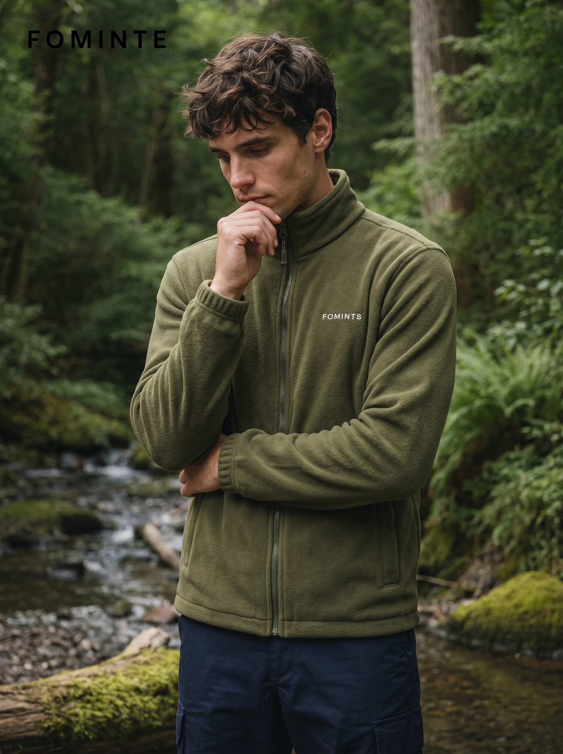 Olive Green Men's Full-Zip Fleece Jacket Wholesale Custom Outerwear - FM0802000434-3