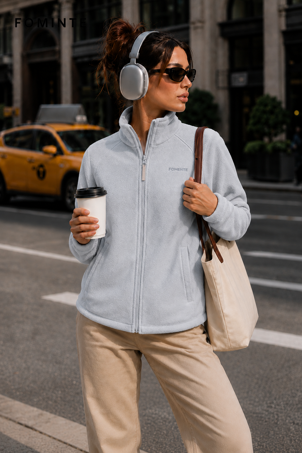 Light Grey Blue Women's Full-Zip Fleece Jacket Wholesale Custom Outerwear - FM0802000437-2