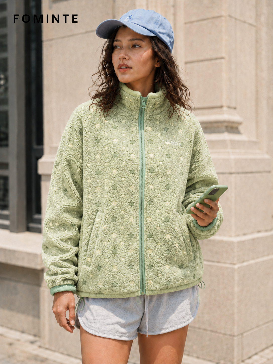 Mint Green Women's Printed Full-Zip Fleece Jacket Wholesale Custom Outerwear - FM0802000440-1
