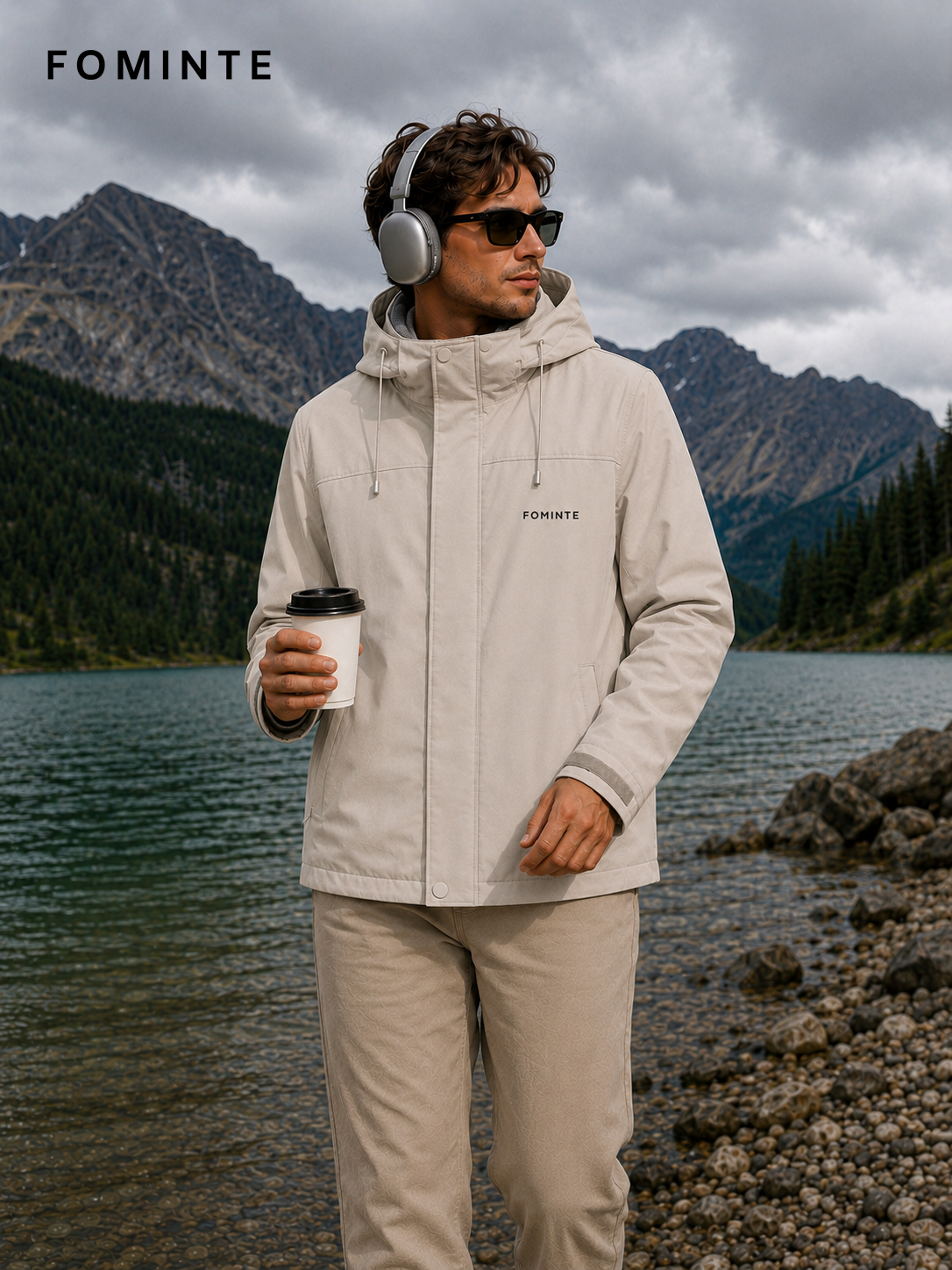 Mist Beige Men's Hooded Softshell Jacket Wholesale Custom Outerwear - FM0802000441-4