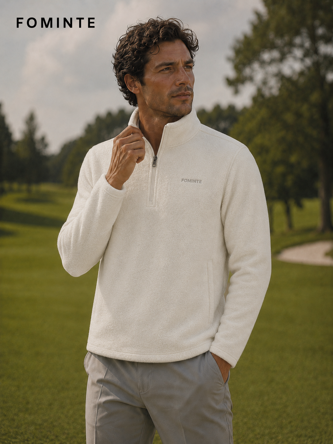 Mist White Men's Quarter-Zip Fleece Pullover Wholesale Custom Outerwear - FM0802000443-1