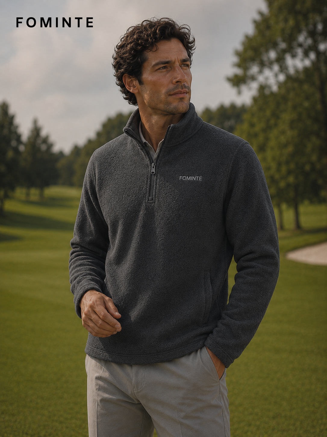 Dark Grey Men's Quarter-Zip Fleece Pullover Wholesale Custom Outerwear - FM0802000443-2