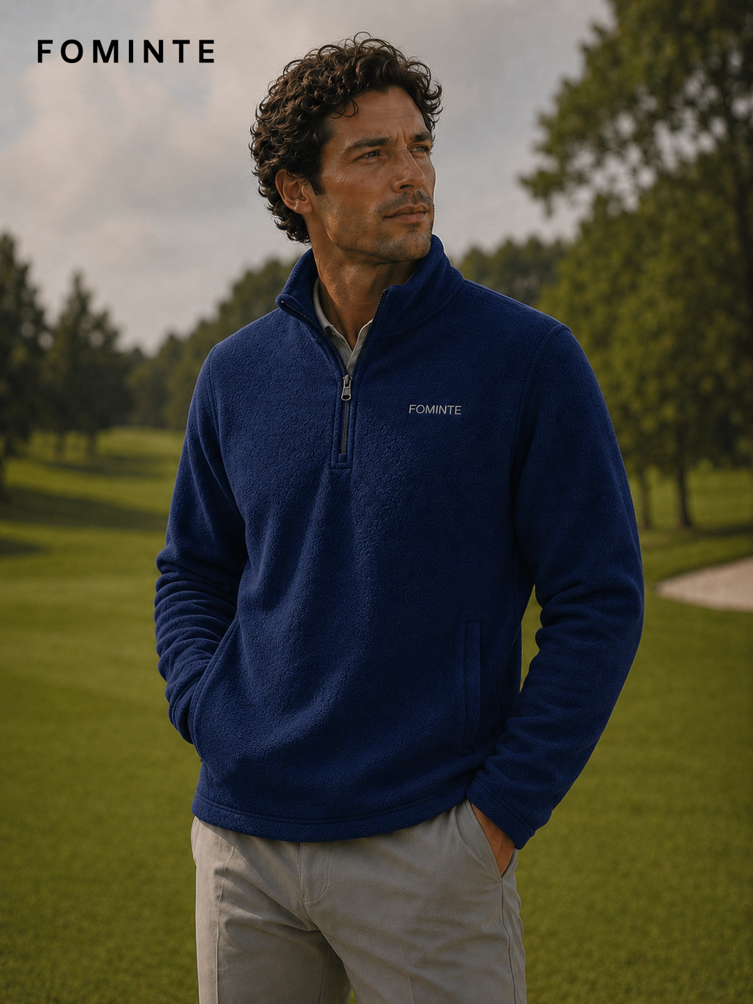 Navy Blue Men's Quarter-Zip Fleece Pullover Wholesale Custom Outerwear - FM0802000443-3