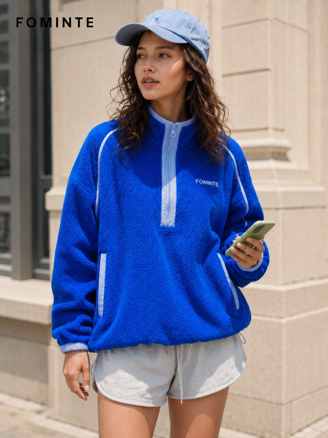 Royal Blue and Ice Grey Blue Women's Colorblock Quarter-Zip Fleece Pullover Wholesale Custom Outerwear - FM0802000444-1