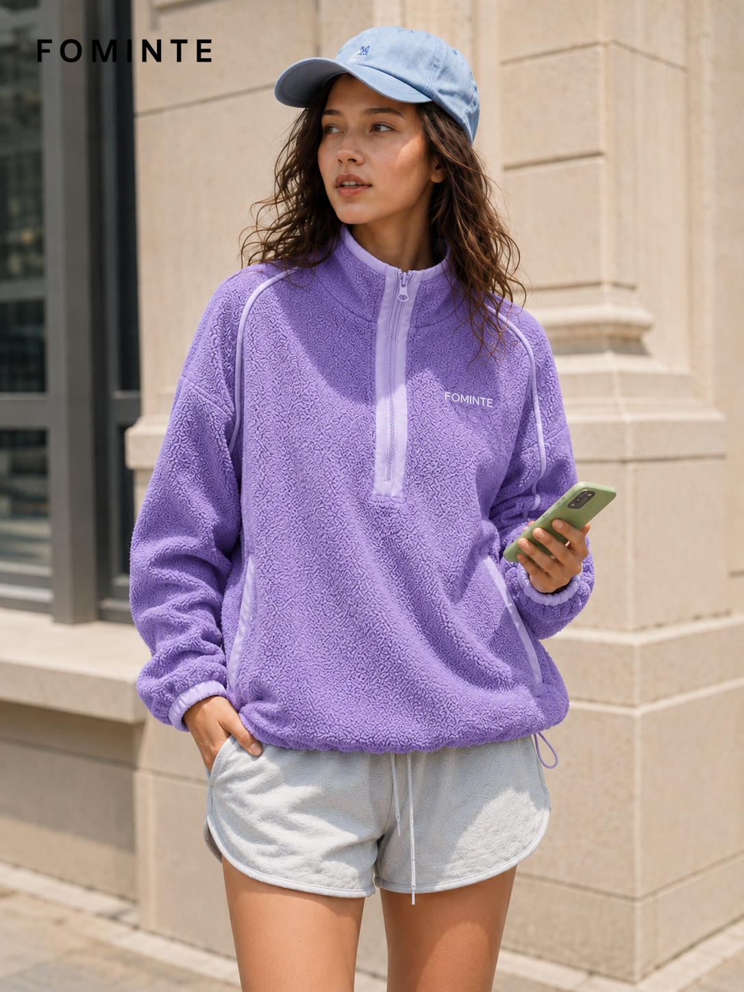 Purple Blue and Light Grey Purple Women's Colorblock Quarter-Zip Fleece Pullover Wholesale Custom Outerwear - FM0802000444-4