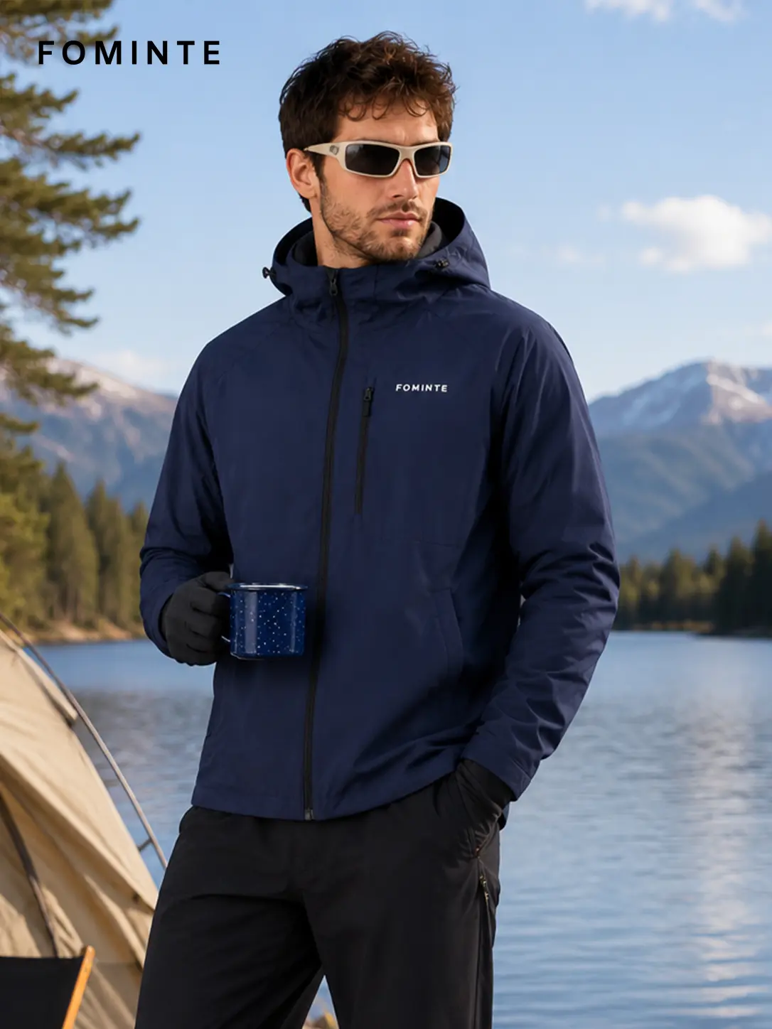 Men's Navy Blue Hooded Softshell Jacket