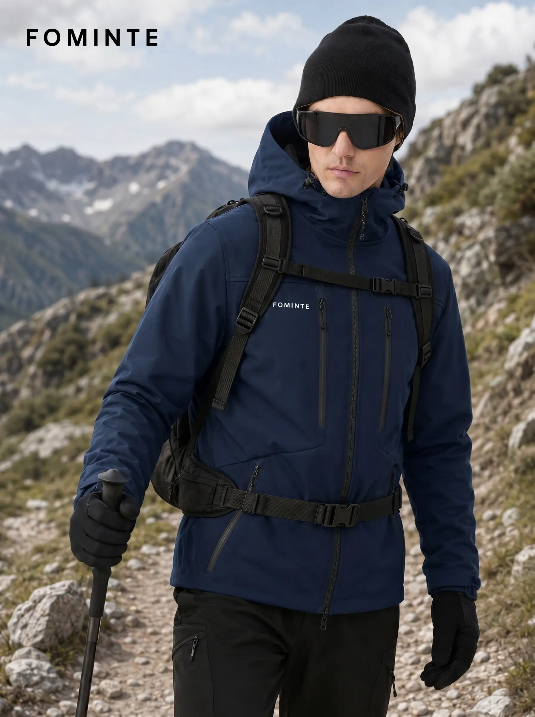Men's Navy Hooded Softshell Hiking Jacket