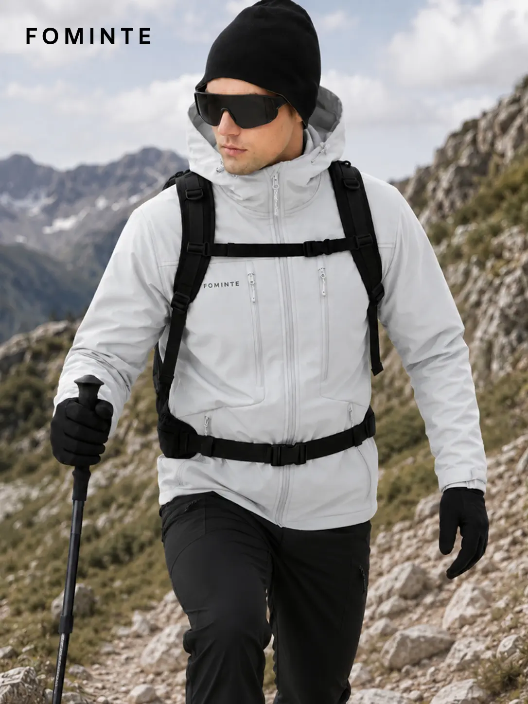 Men's Sage Grey Hooded Softshell Hiking Jacket
