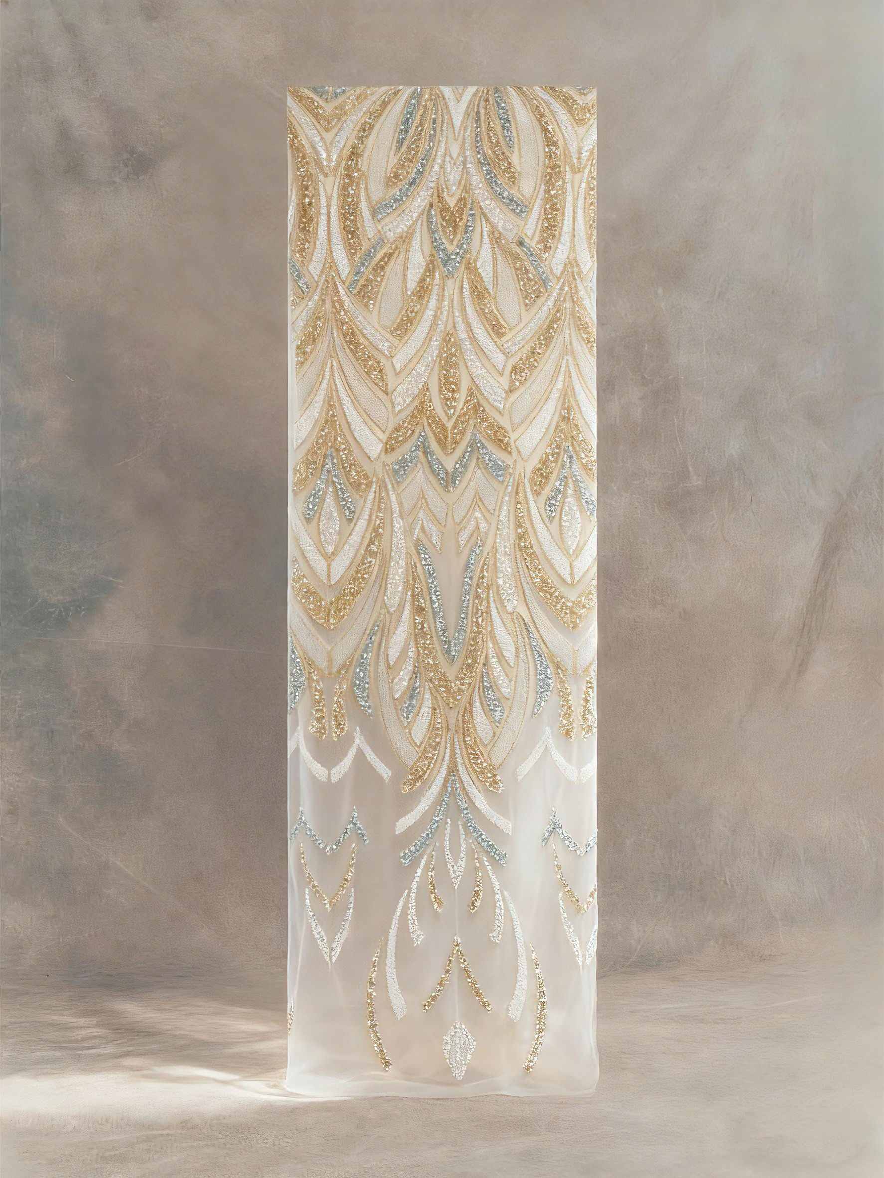 FT25-211  Opulent Art Deco Beaded Fabric for Great Gatsby Style Gowns