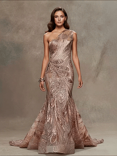 FT25-245: Opulent Feather Motif Sequin Fabric for Great Gatsby Style Gowns